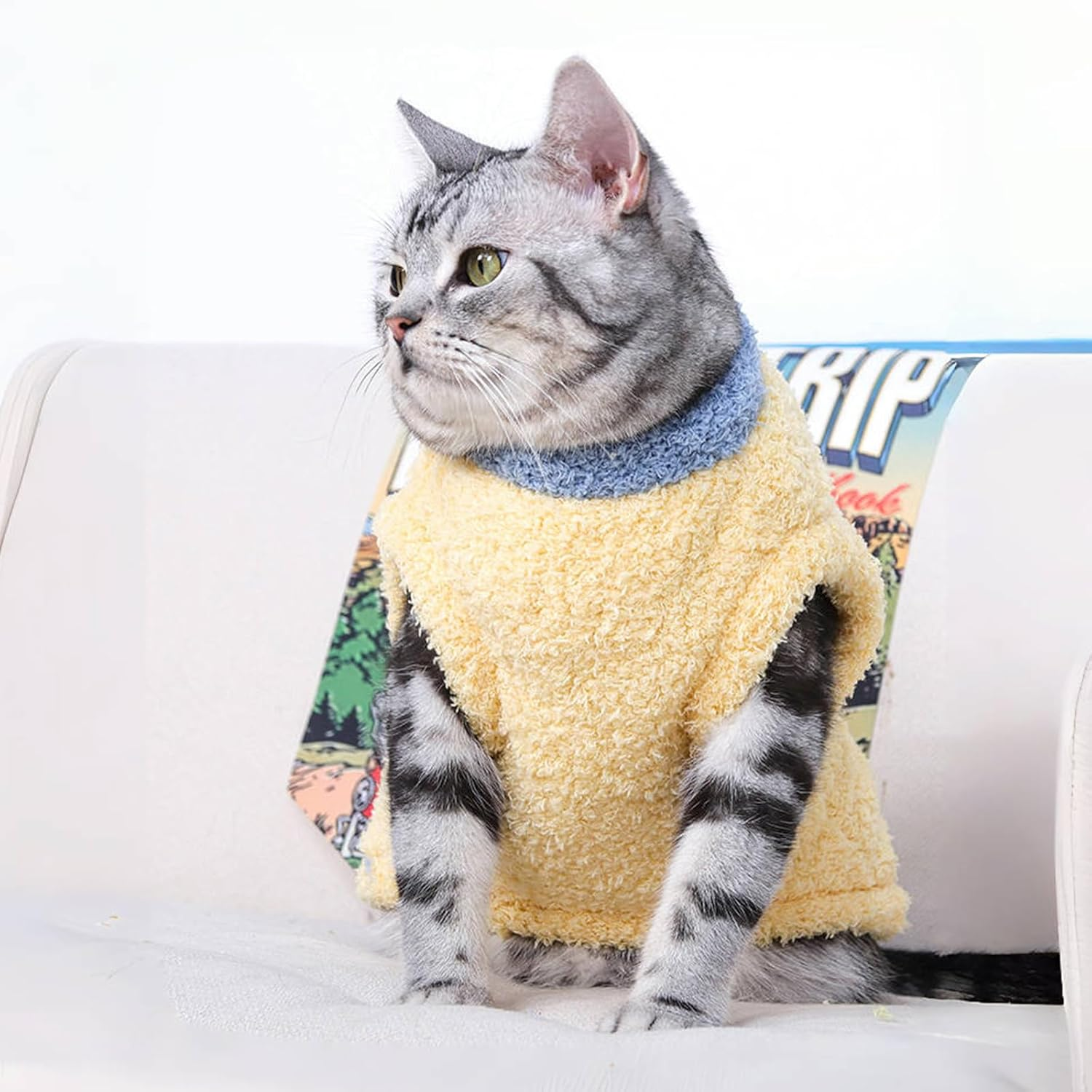 Soft Warm Jumper, Plush Sweatshirt for Small Cat & Dog, Winter Warm Cat & Dog Jumper Sweater, Pet Sweater Vest (Yellow, XS) image number 6