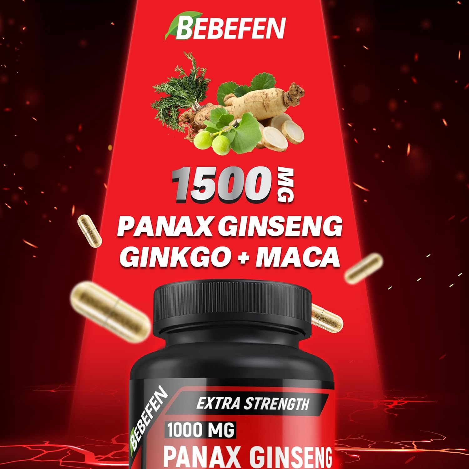 Panax Ginseng & Ginkgo Biloba Supplement - Red Korean Ginseng, Ginkgo Biloba Capsules, and Maca for Men & Women - Vegan Pills - 60 Count image number 5