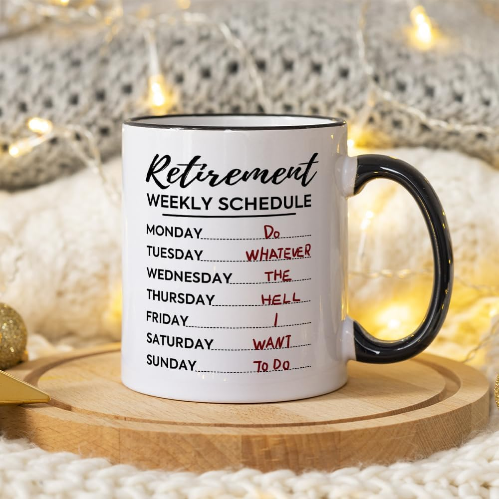 Fatbaby Funny Retirement Gifts for Women Men,Retirement Weekly Schedule Coffee Mug Gifts for Coworker Boss Office, Retired Calendar Mug for Dad Mom Friends Grandma Grandpa 11OZ image number 2