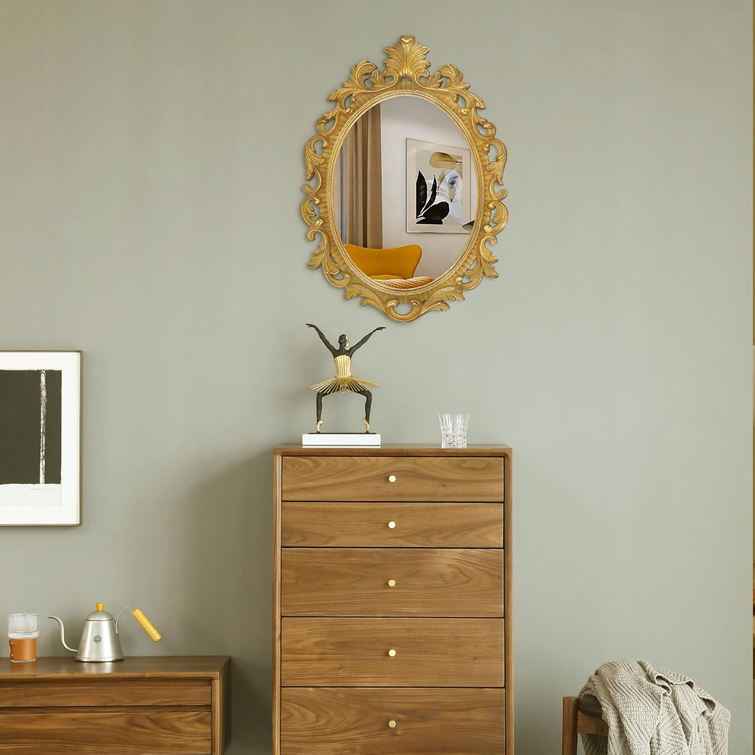 Simon'S Shop Oval Mirror Baroque Style Decorative Mirrors for Wall, 18.3 X 13 Inches, Gold, Vintage Decor image number 6