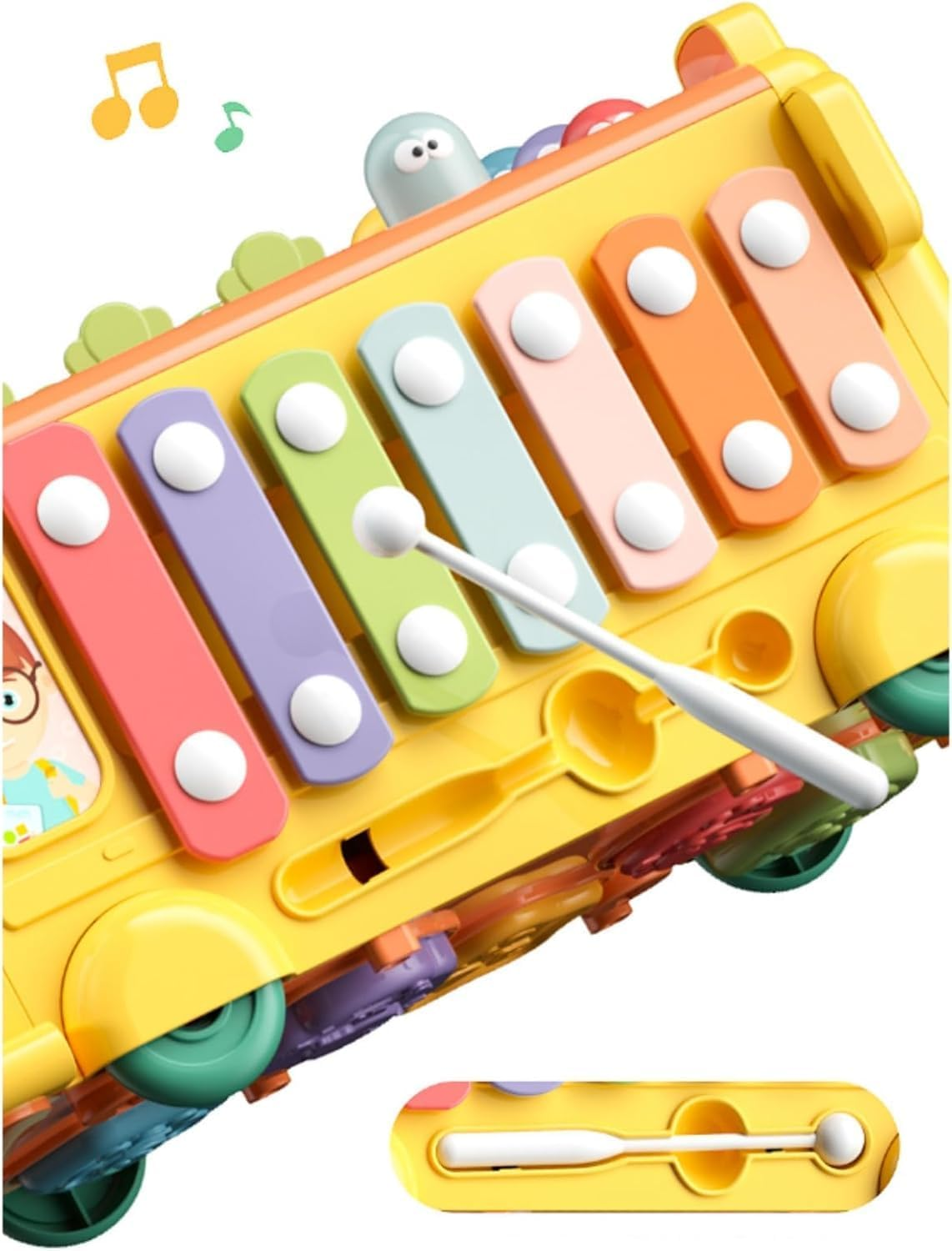 Uandhome 12-In-1 Montessori Toys for 1 2 3 Year Old Baby Boys Girls,Hammering Pounding Toy Harvest,School Bus Toy with Gears,Teaching Clock,Fishing Game and Color Matching for Kids