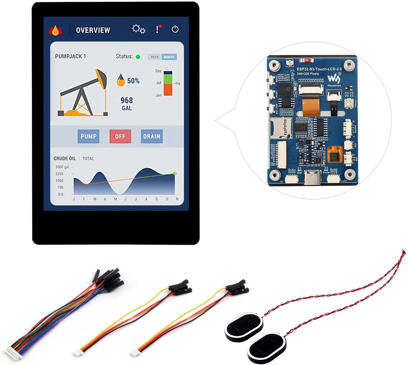 Waveshare ESP32-S3 2.8Inch Capacitive Touch Display Development Board, 5-Point Touch, Multiple Peripheral Interfaces, 32-Bit LX7 Dual-Core Processor, up to 240Mhz Frequency, 240&times;320 Resolution image number 6