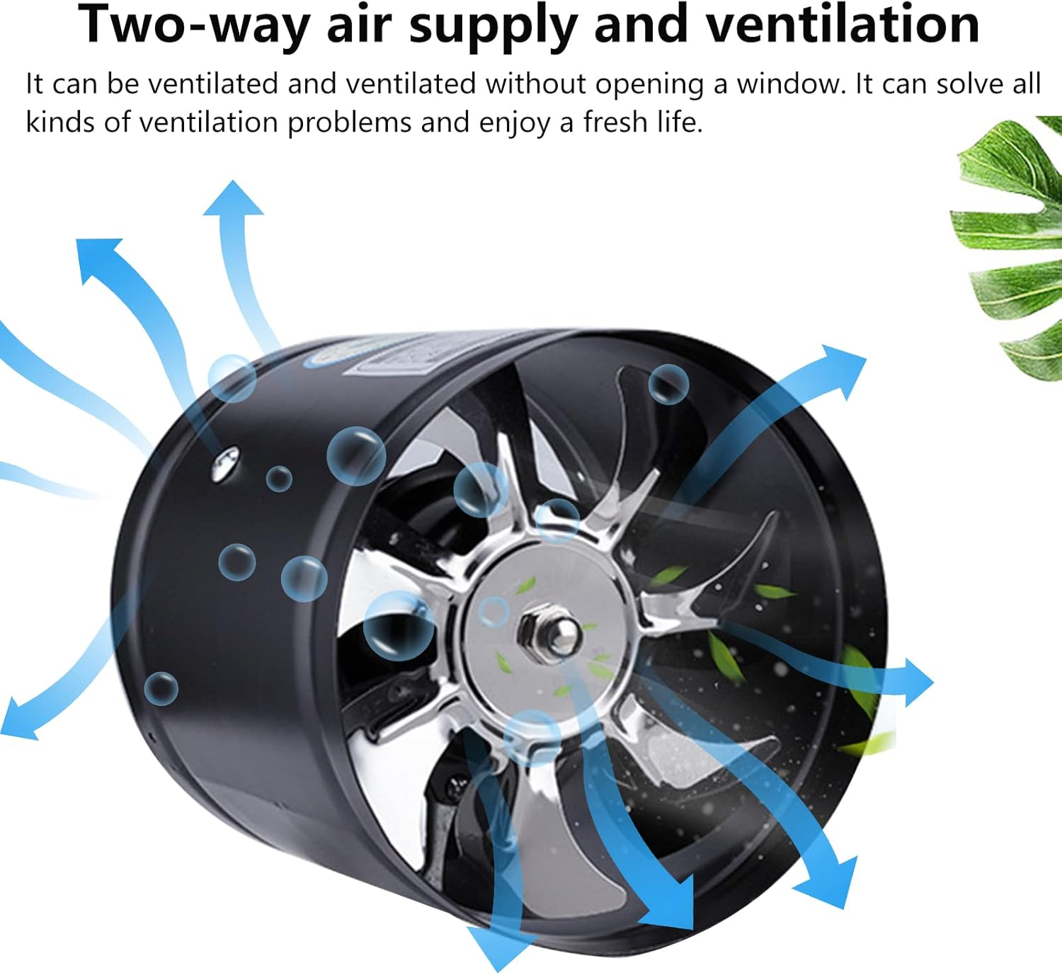 Btstil Exhaust Fan 200 Mm Inline Pipe Fan, 1000 M&sup3;/H Exhaust Air Supply Pipe Fan Industrial Fan Energy Consumption Quiet Operation Bathroom Fan for Office, Hall, Hydroponic Room, Black