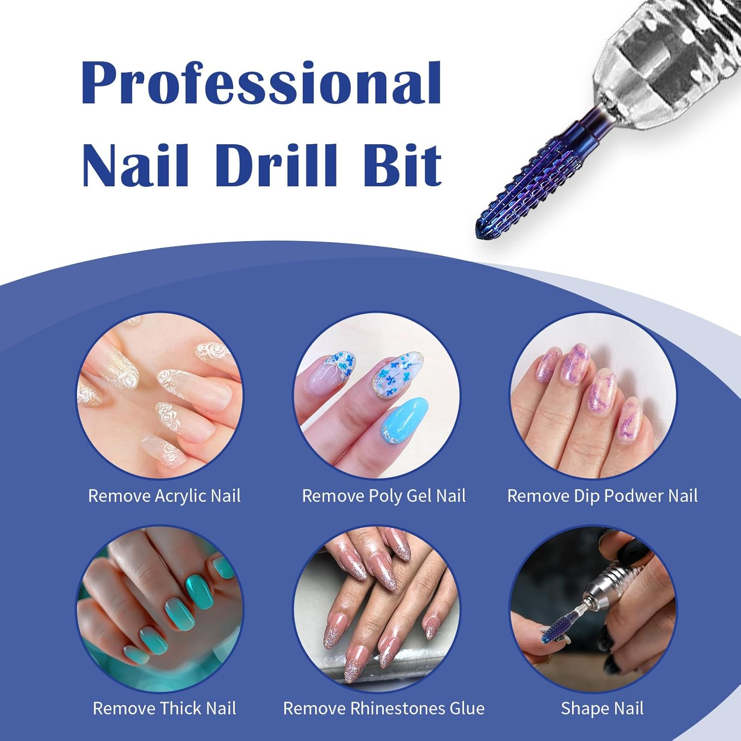 Oruola Only Clean Nail Bit,Cone Carbide Tungsten Cuticle Nail Drill Bits,4Mm Cuticle Bit for Nail Drill,3/32 in Cuticle Bit for Nails Fast Removing Acrylic Hard Gels,Purple image number 3