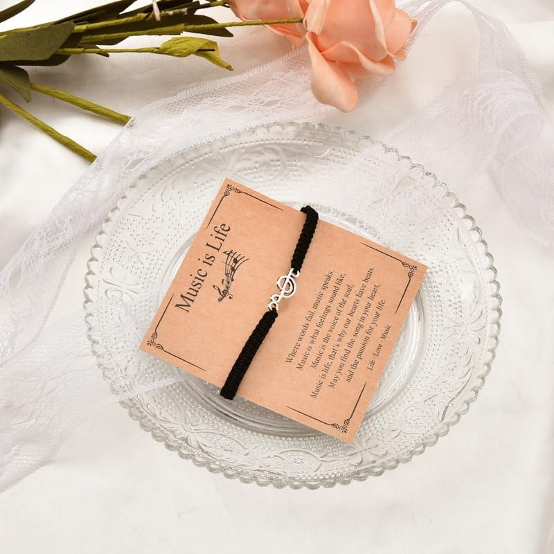 Music Gifts Bracelet for Teacher Appreciation Gifts for Bracelets Inspirational Christmas Birthday Gifts for Musician Gifts for Men Women Singer Gifts for Music Lover Black Braided Bracelets image number 3