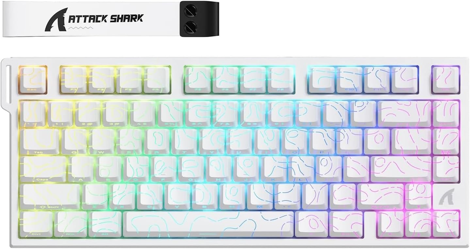 ATTACK SHARK R82HE Rapid Trigger Wired Mechanical Gaming Keyboard TKL NKRO with 8K Polling,0.005Mm RT Accuracy,256K Scan Rate,5 Layer Sound Damped,Hall Effect Magnetic Switch for PC Mac(White Contour)