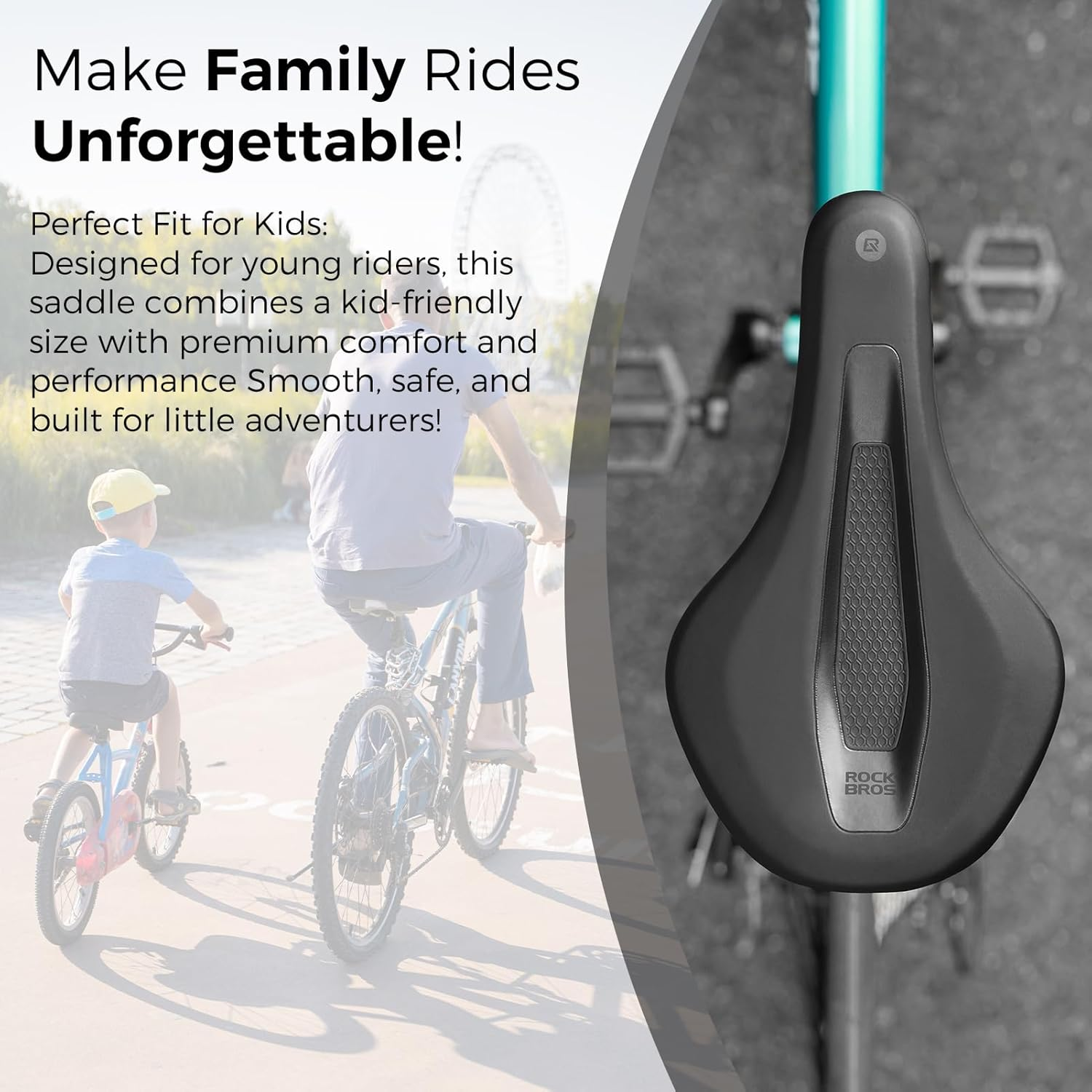ROCKBROS Kids Bike Saddle Youth Replacement Bike Seat Kids Bicycle Seat with Ergonomic Design -3 Zone Concept - Waterproof, Enhance Young Little Riders for BMX, MTB & Road 16" to 24" image number 6