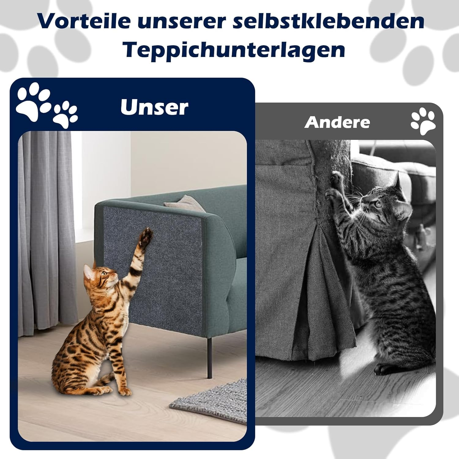 Cat Scratching Mat, Self-Adhesive Cat Scratching Mat, Cat Scratching Board, Cat Scratching Wall, Cut to Size, Self-Adhesive Carpet, Cat Cushion Insert for Carpet Protection, Sofa, Furniture Protection image number 1