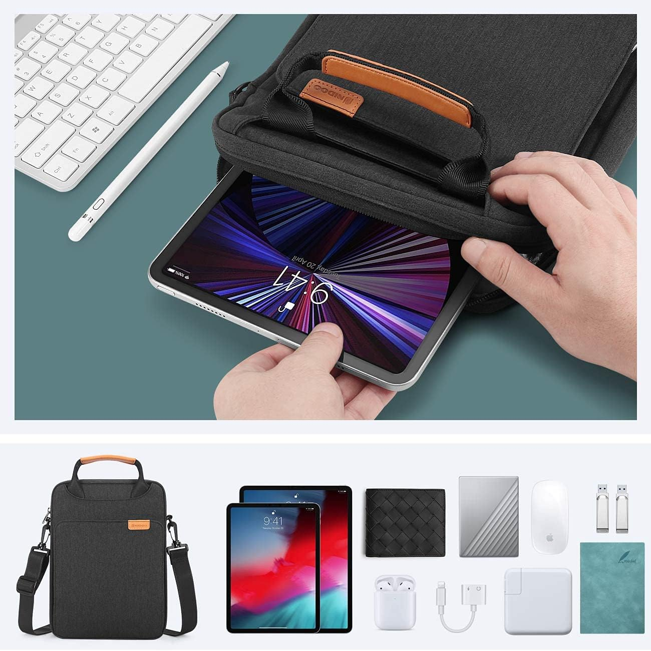 NIDOO Tablet Shoulder Bag for 10.5" 11" Ipad Pro / 10.5" 10.9" Ipad Air, Laptop Sleeve Messenger Handbag for 10.5" Surface Go 2/10.8" Surface 3/11.5" Tab P11 Pro, 10"-11" Tablet Carrying Case image number 5