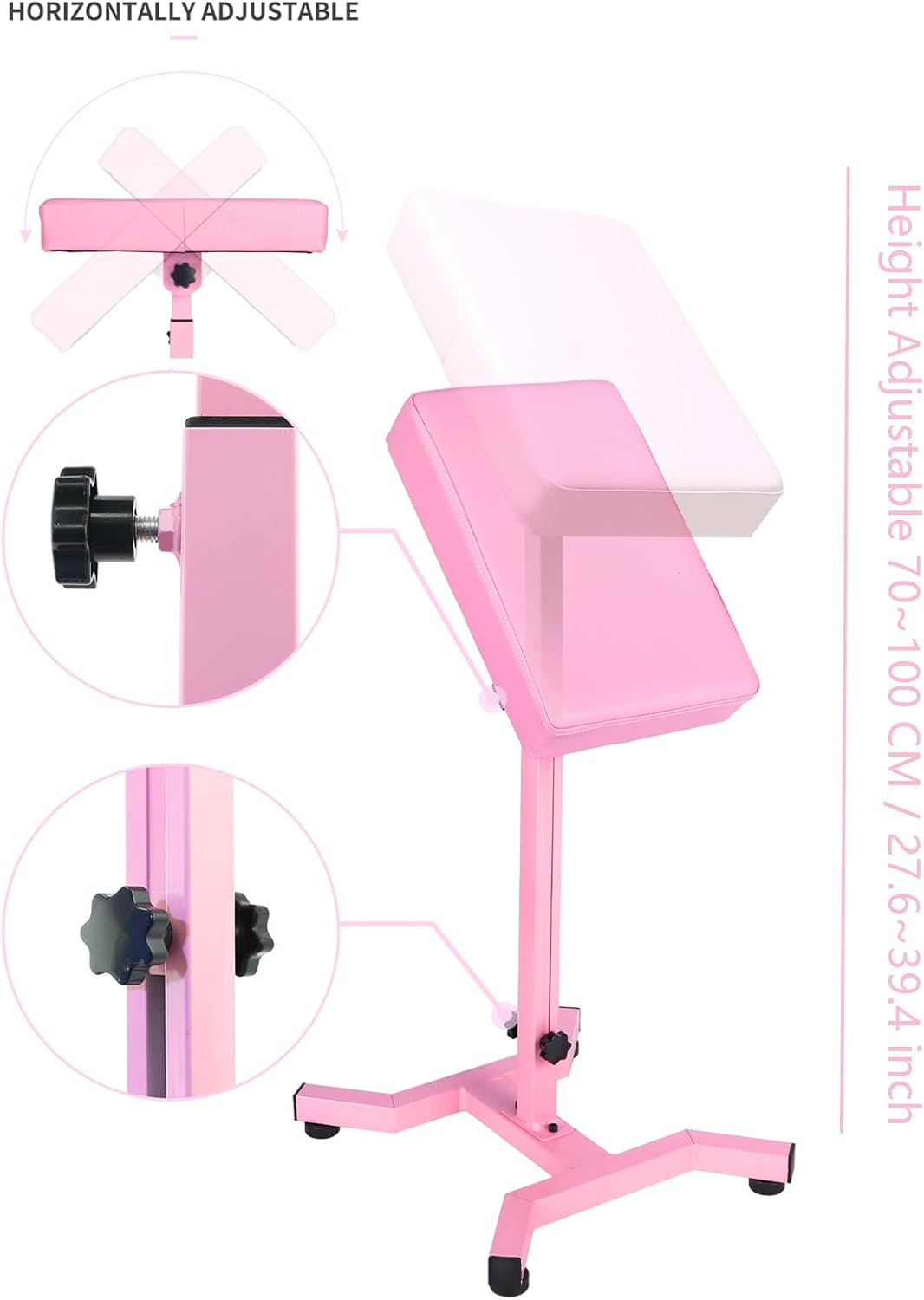 HUOXOU Pink Tattoo Arm Rest, Arm Rest Tattoo, Arm Rest for Tattooing, Tattoo Arm Rest Stand, Tattoo Armrest, Four-Corner Base Stability Strongly, Adjustable Height, Thicken Soft Sponge Pad image number 5