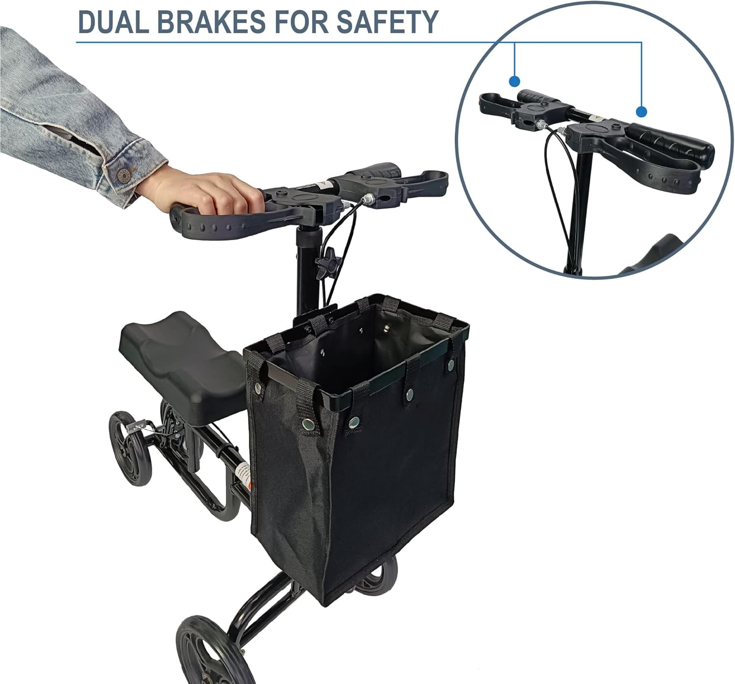 Knee Walker, Knee Scooter for Injuries with Dual Brakes, Basket - Collapsible and Adjustable Scooter, Broken Leg Caddy, Better Alternative to Crutches image number 4