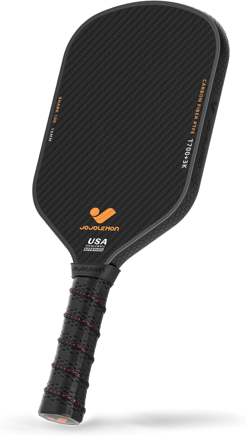 JOJOLEMON Pickleball Paddles, Carbon Fiber Pickleball Paddle with a 16Mm Shark Power Polymer Core, the Pickleball Rackets Designed for Ultimate Spin & Consistency