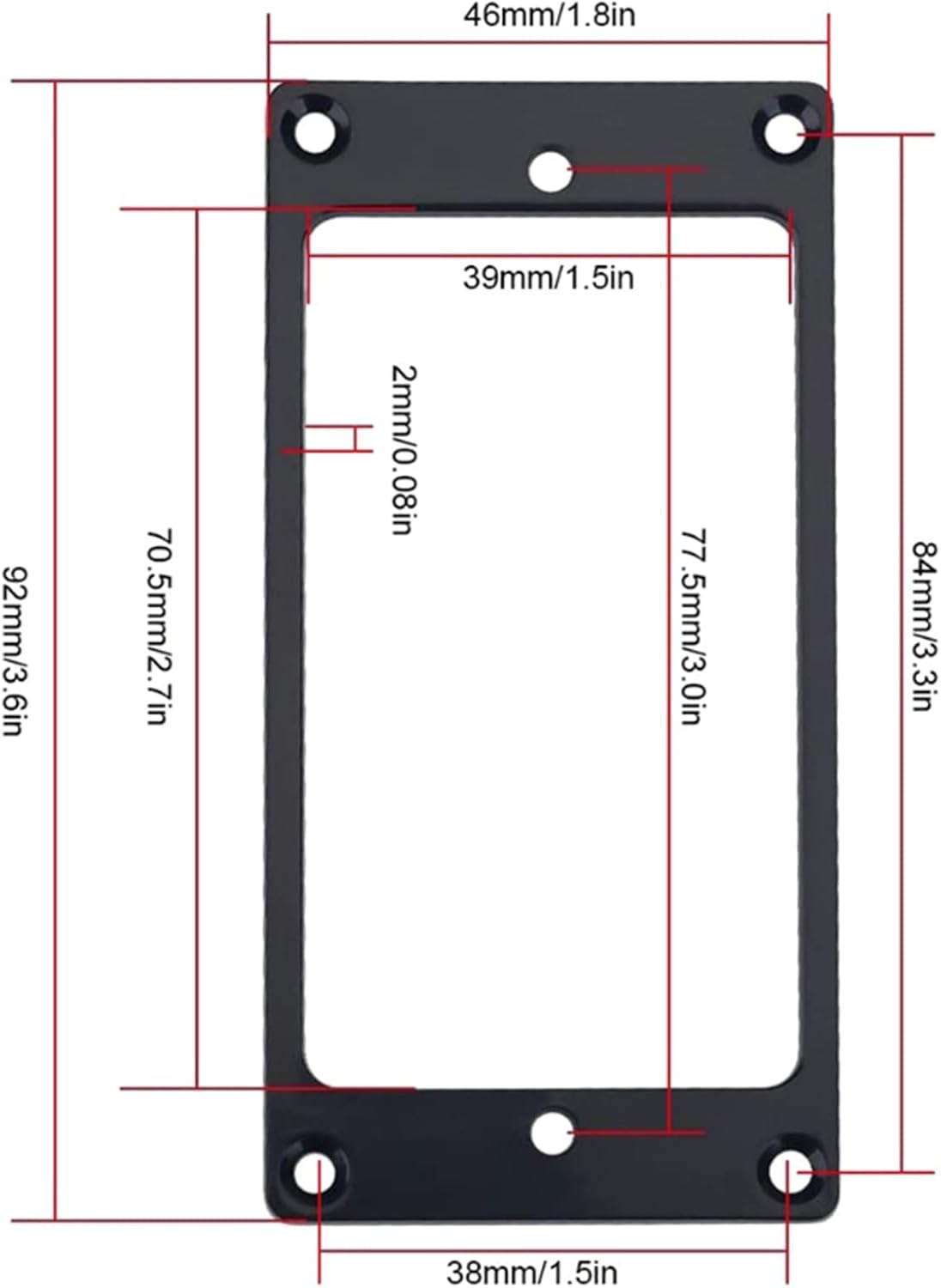 TRADERPLUS Flat Metal Humbucker Pickup Mounting Ring Set Electric Guitar Pickup Frame Mounting Ring with Screws Bridge Neck Pickups Cover Frame Replacement Part (Black) image number 6