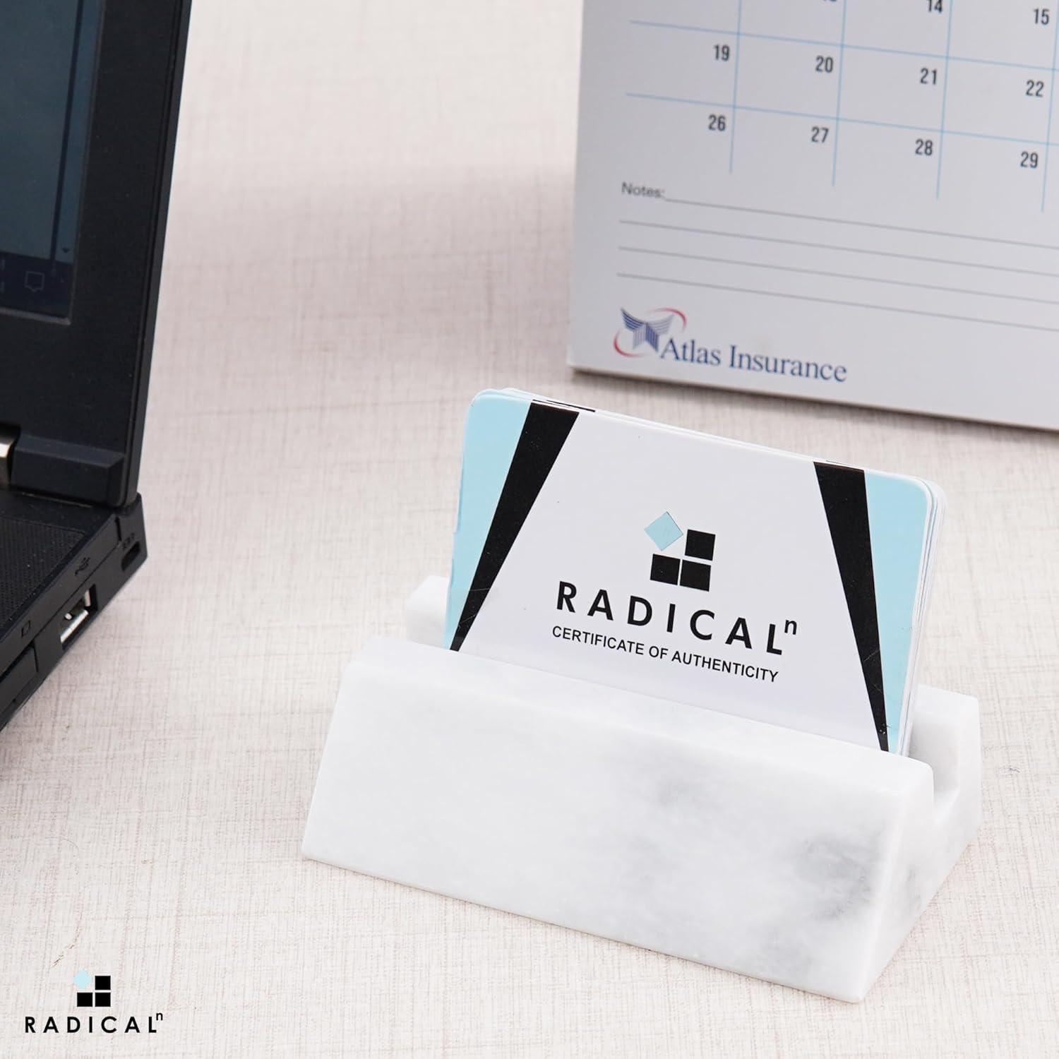 Radicaln Marble Business Card Holder White 10 Cm - Handmade Card Holder Organizer for Office - Elegant Office Desk Decor for Business & Credit Card Storage - White image number 4