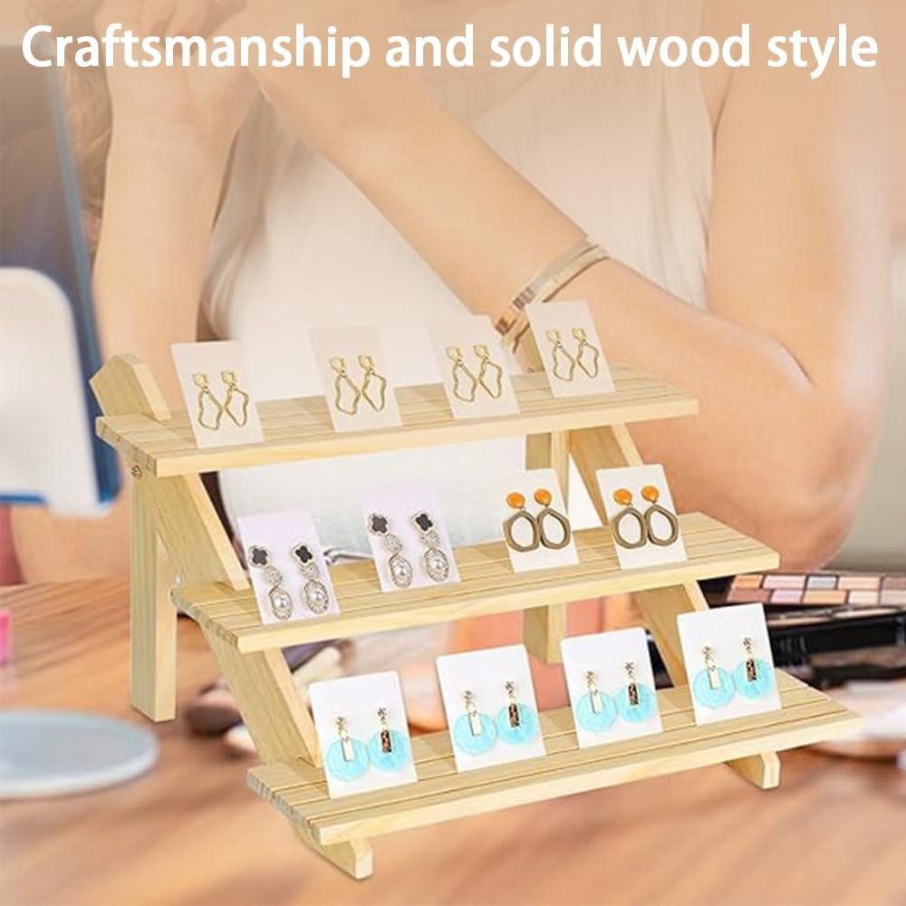 Retail Display Stand, Pine Multi-Layer Multi-Functional Flower Pot Display Attitude, Stable and Rustic Wooden Vertical Jewelry Storage Rack (3 Layers) for Home, Office, Retail, Art Display image number 5