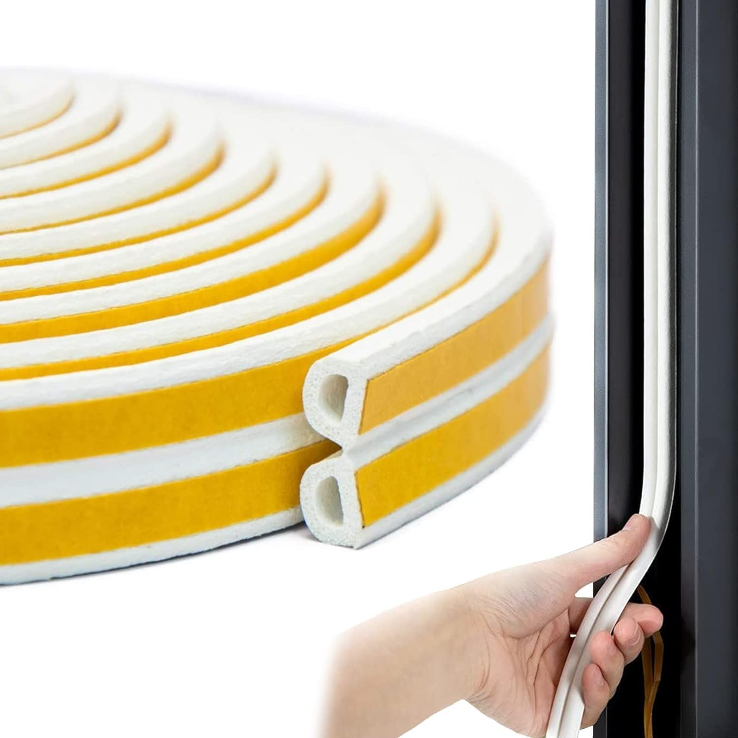 Door Weather Stripping, Window Seal Strip, Sponge Rubbertape for Doors and Windows Self-Adhesive Weather Strip Door Seal, Soundproof Strip Insulation Gap Blocker - Seals Totaling 20 FT &ndash; White