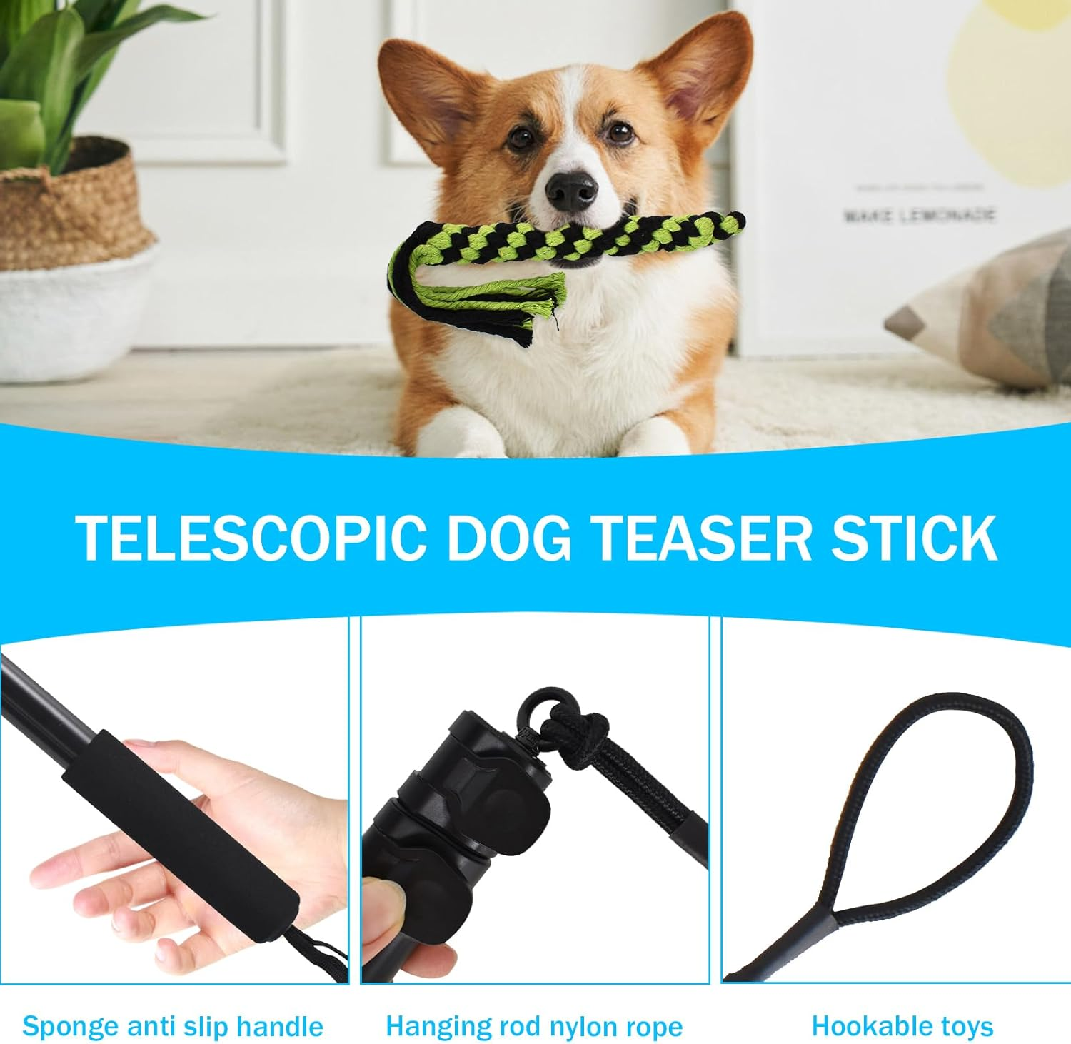 DEARBAG Dog Stimulator Toy, Dog Toy Extendable, Telescopic Rod with Dog Rope Toy, Interactive Dog Toy for Large Dogs, Medium Dogs and Small Dogs image number 4