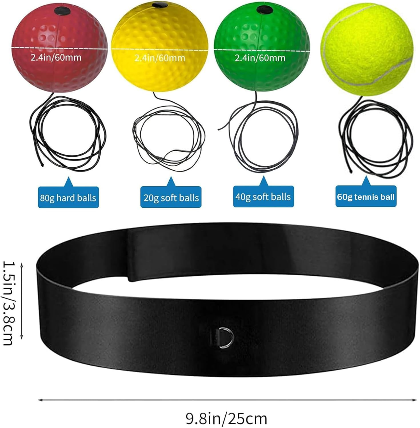 38 Pcs Reflex Ball Headband Set, Boxing Equipment Include 4 Different Ball, Headband, Palm Gloves, Carry Bag, Spare Ropes, Perfect for Agility, Fight Skill and Hand Eye Coordination Training image number 2