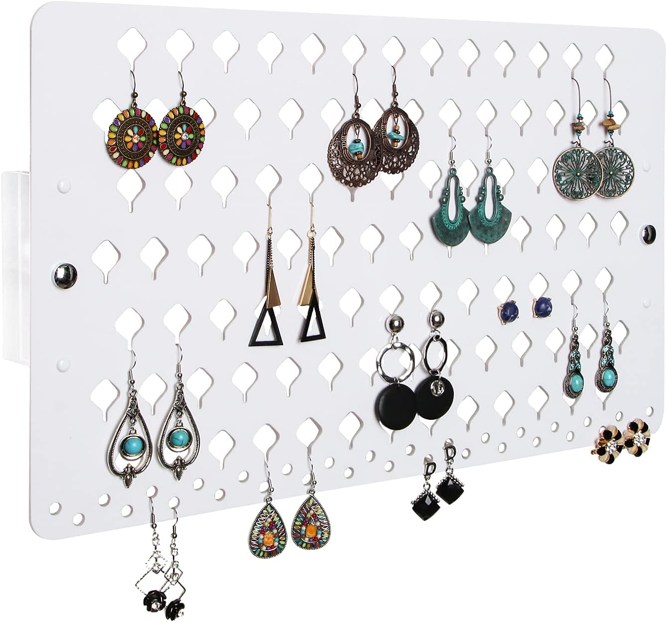 JACKCUBE Design Wall Mount Earring Jewelry Holder Organizer Hanger Storage Rack Display with 94 Holes(White) - MK201A