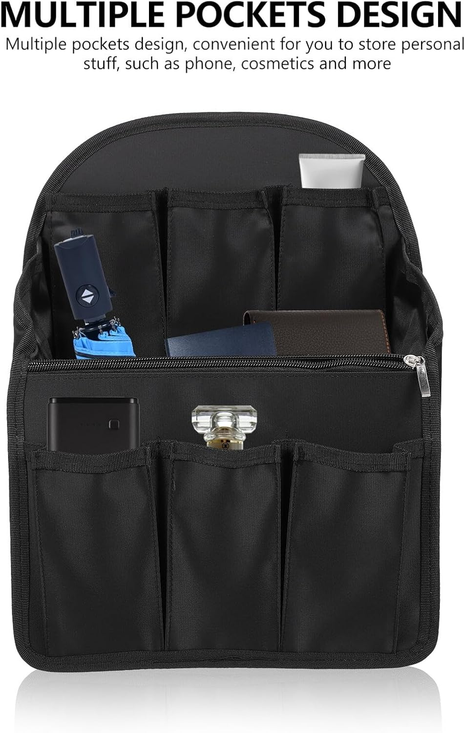 Ibasenice Backpack Organizer Insert with Multi Compartments, Nylon Portable Shoulder Bag Insert for Travel, Large Capacity Storage Container, Black Travel Bag Organizer Compatible with Backpacks image number 4