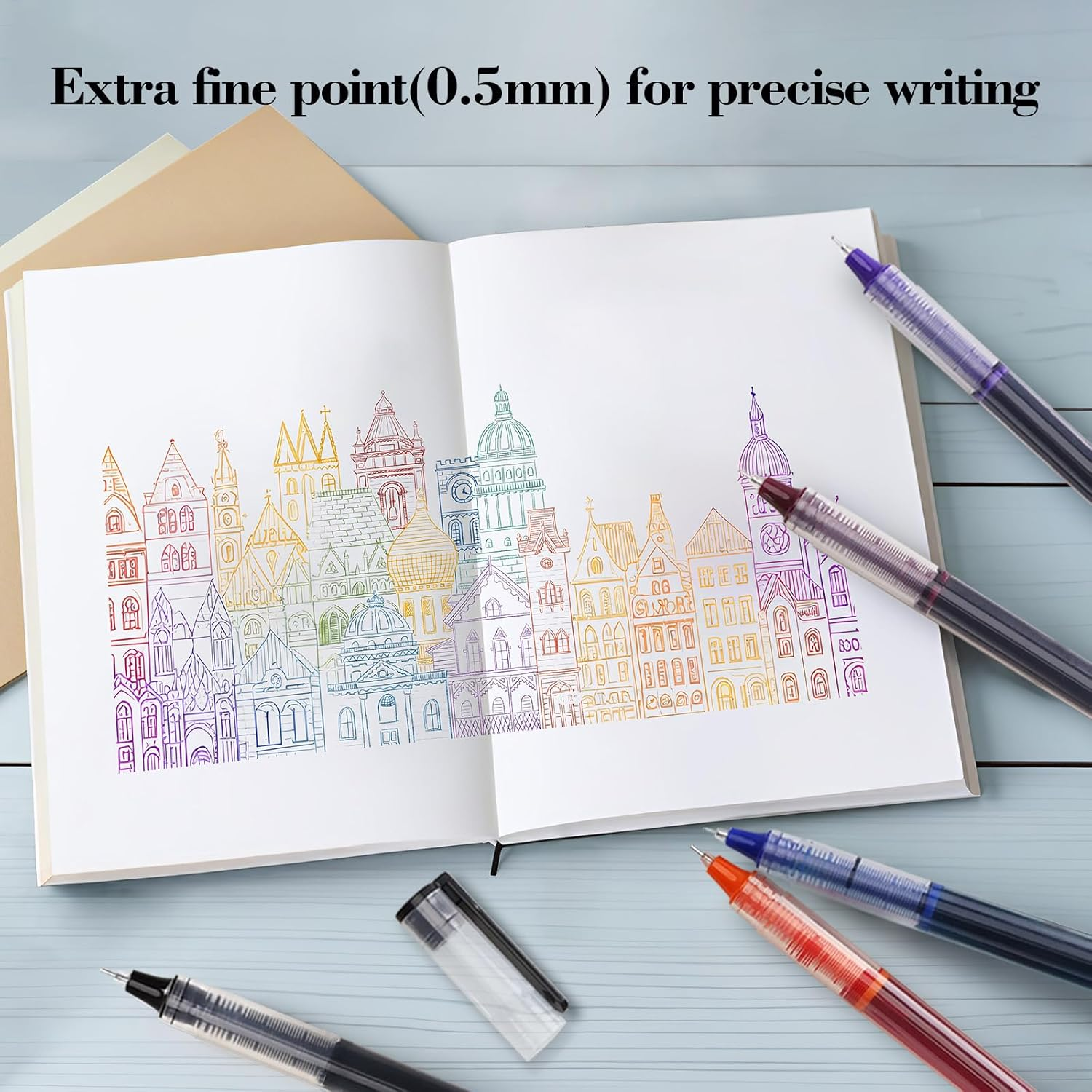 Drenubal 8 Pack Liquid Ink Pens - Multi-Colored Ink 0.5Mm Fine-Tip Rollerball Pens with Quick-Dry & Smooth Ink, Ideal for Writing, Journaling, and Note-Taking (School & Office Supplies)