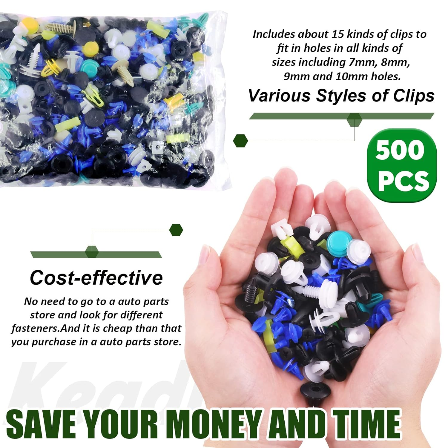 Keadic 500 Pcs Mixed Nylon Bumper Fender Trim Push Fasteners Rivet Clips Replacement Kit, Auto Panel Shield Engine Cover Retainer Fastener Rivet Push Clips for GM image number 6