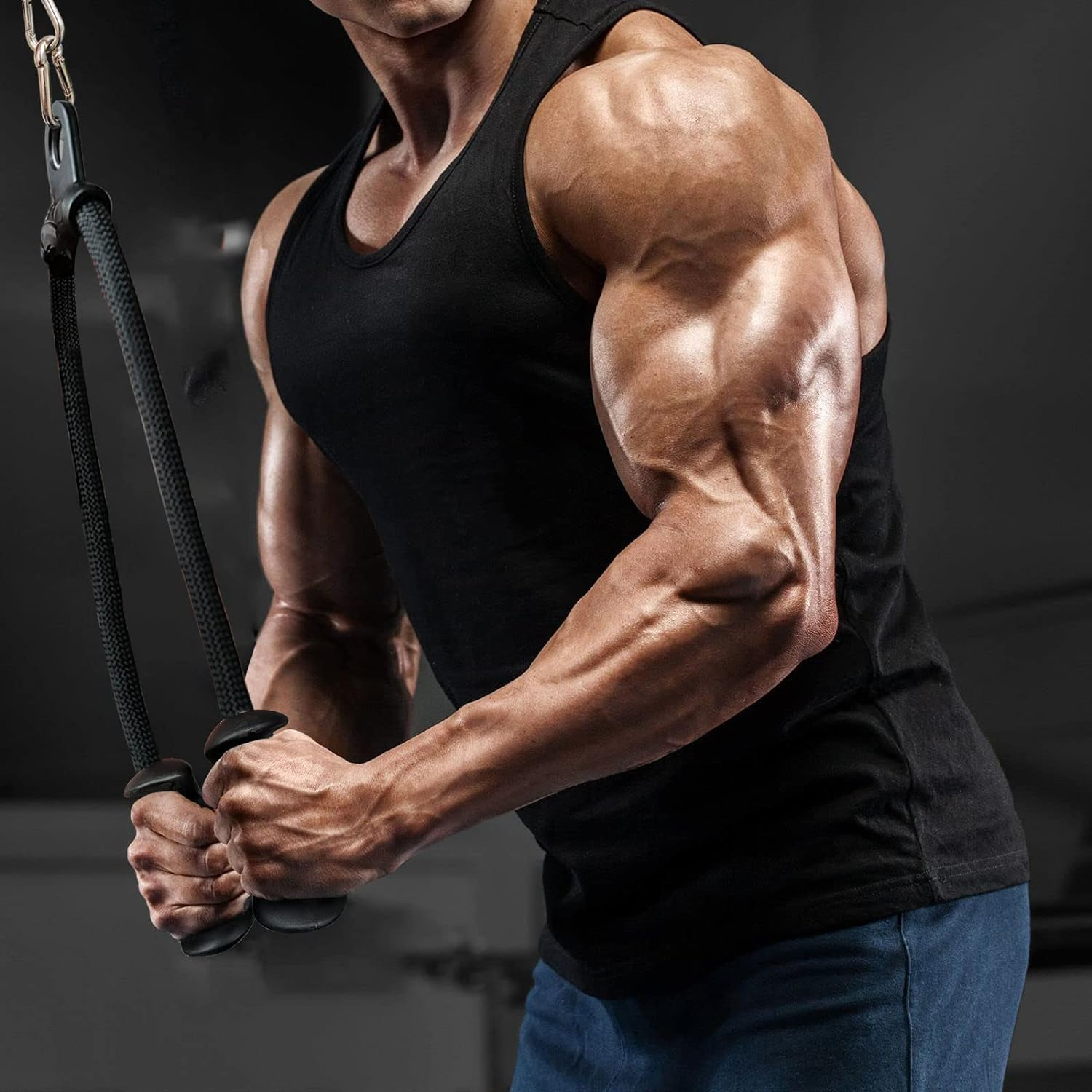 Ergonomic Tricep Rope Pull down Attachment, Gym Cable Attachment, Pull down Rope for Cable Machine, Upgraded Tricep Attachment with Full Palm Support, Tricep Rope Cable Attachment image number 1