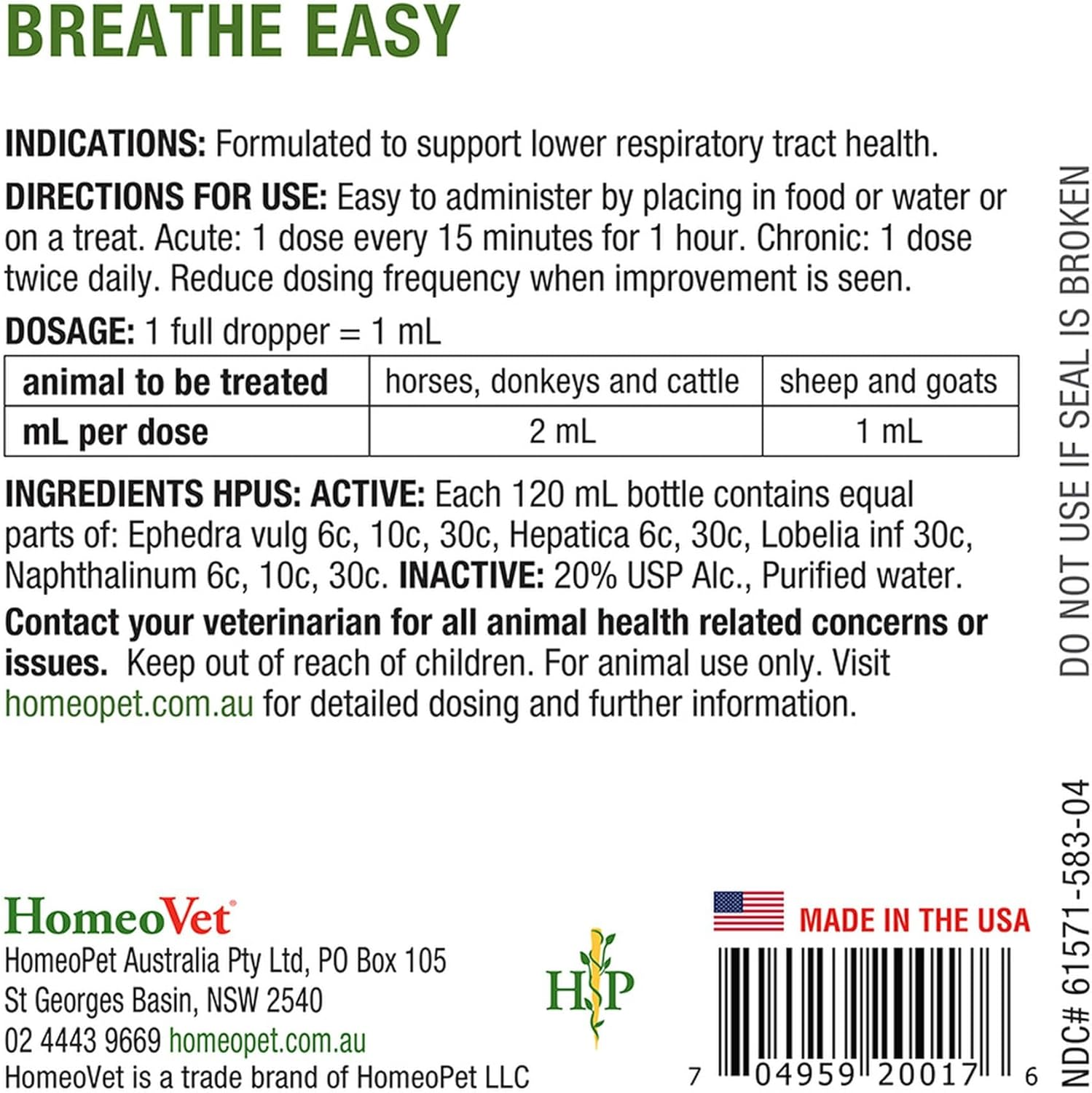 Homeovet Equine Breathe Easy 120 Ml - for Horses with Respiratory Discomfort. Lower Respiratory Tract Relief for Horses with Congestion. Natural Support for Equine Respiratory Balance and Breathing image number 5
