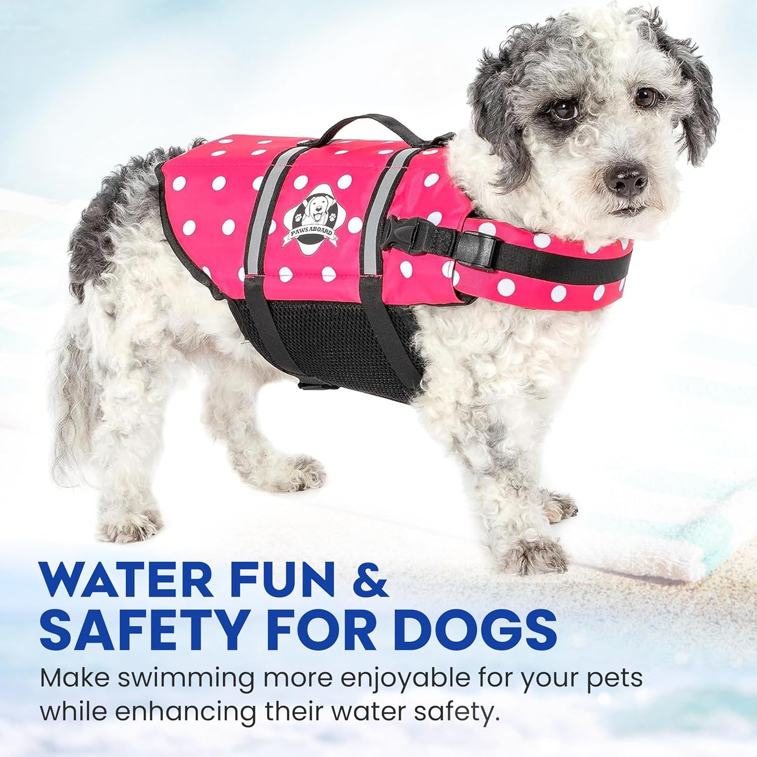 Paws aboard Dog Life Jacket - Keep Your Canine Safe with a Neoprene Life Vest for Swimming and Boating - Available in Different Sizes, Color and Design to Choose - Pink & White Polka Dot, Medium image number 5