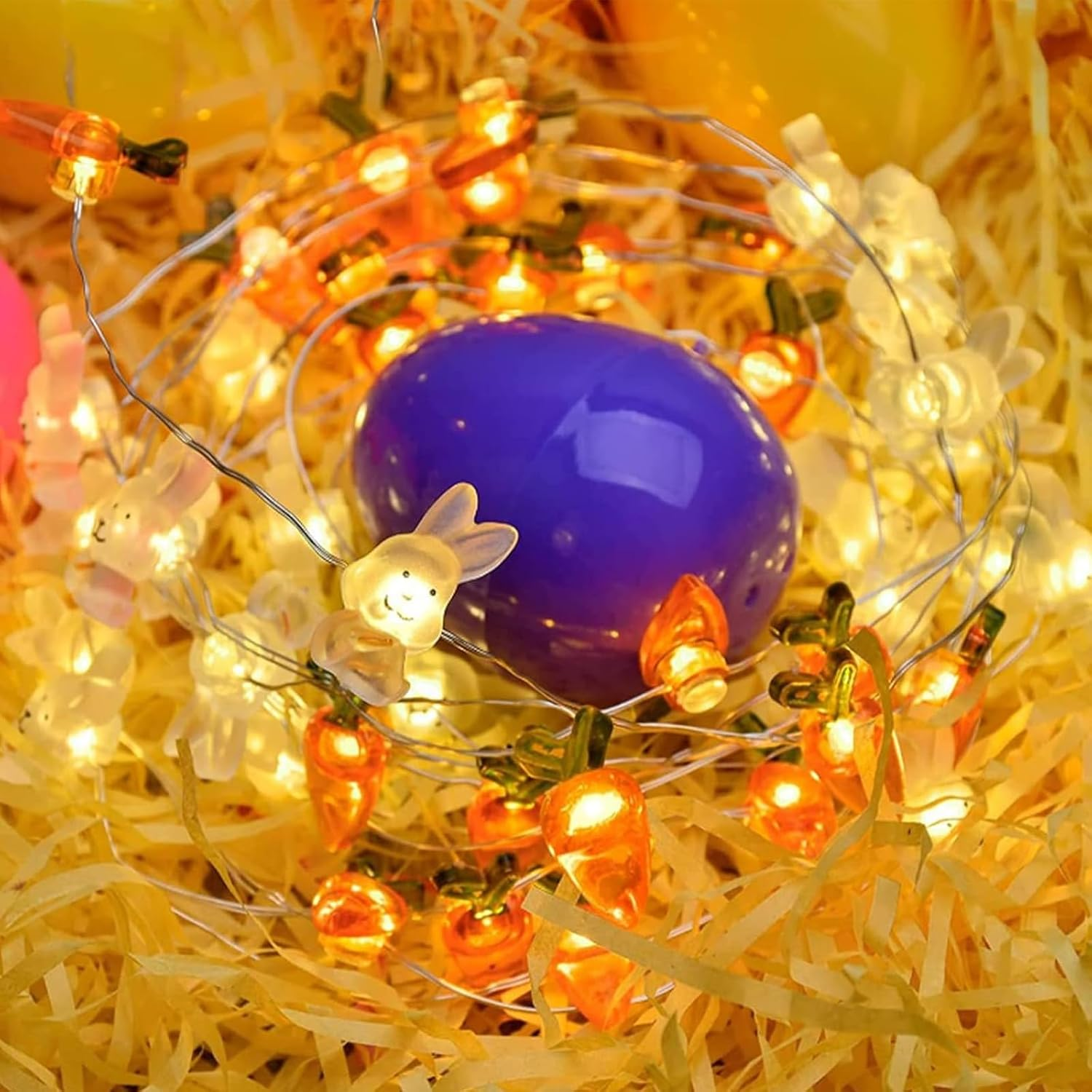 Shgarden Easter Decorations 9.8FT 30LED Bunny Carrot String Lights Battery Operated Warm White Spring Rabbit Fairy Lights for Indoor Outdoor Easter Basket Eggs Party Seasonal Bedroom Decor SH0095 image number 3
