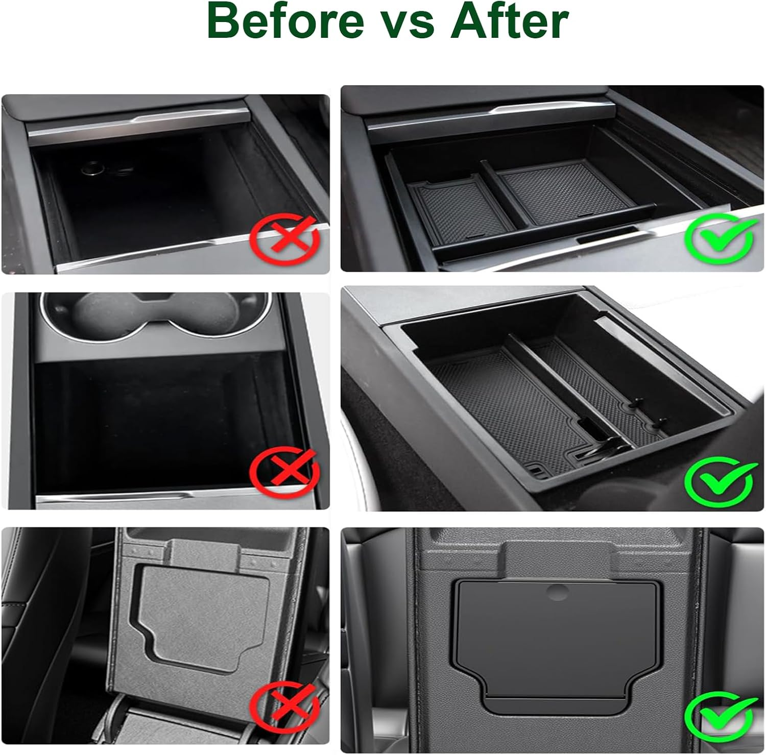 2025 Upgrade Center Console Organizer Tray for Tesla Model 3 Highland Accessories 2024/2025, Center Console Tray, Armrest Storage Box Tray, Armrest Hidden Storage Box (5Pcs Black)