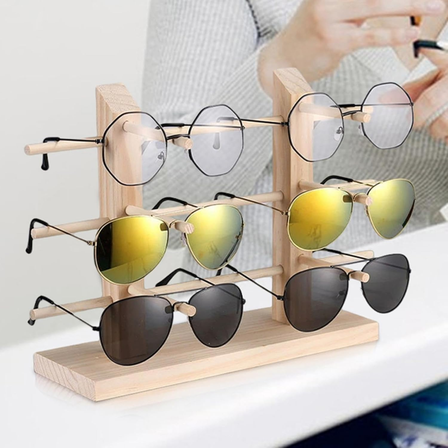 Qkbuza Sunglasses Rack - Wooden Multiple Glasses Holder Glasses Display Stand,Glasses Display, Sunglass Rack, Detachable Eyeglass Stand for Men, Women