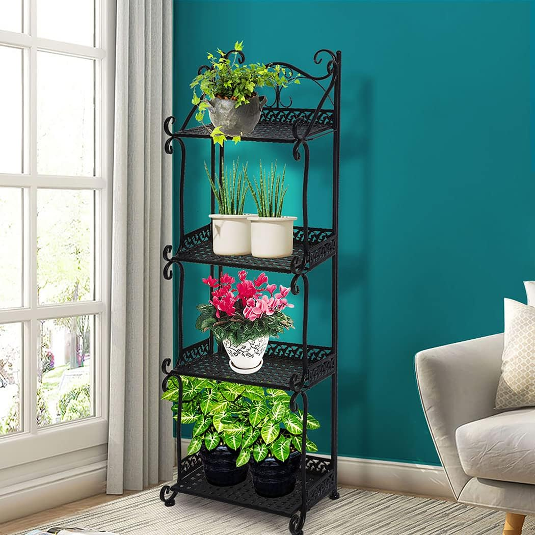 Levede 4 Tiers Outdoor Indoor Metal Flower Pots Plant Stand, Black image number 2
