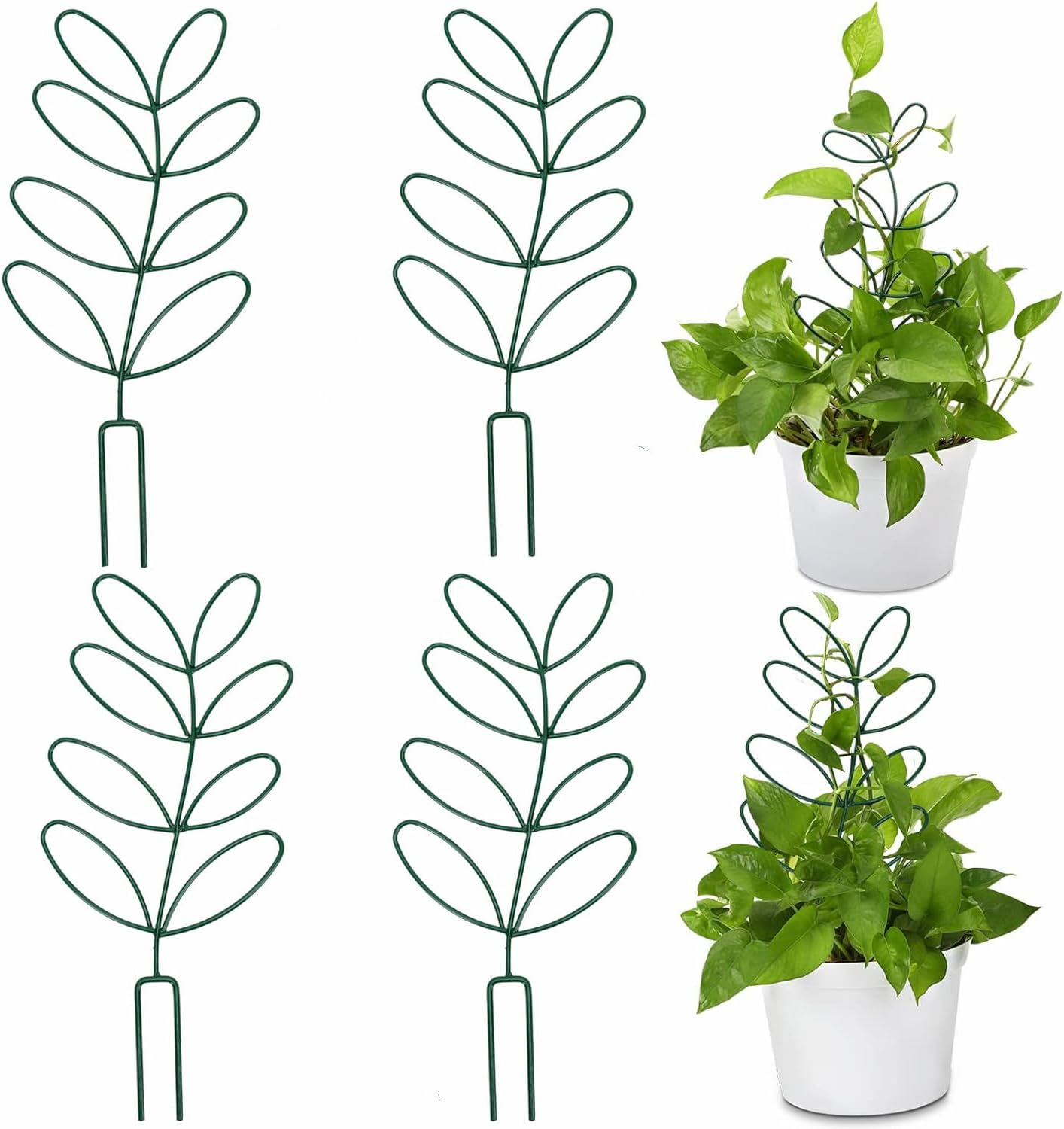 4 Pcs Indoor Plant Support, Leaf-Shaped Trellis, Climbing Plant Stand, Houseplant Decoration, Green