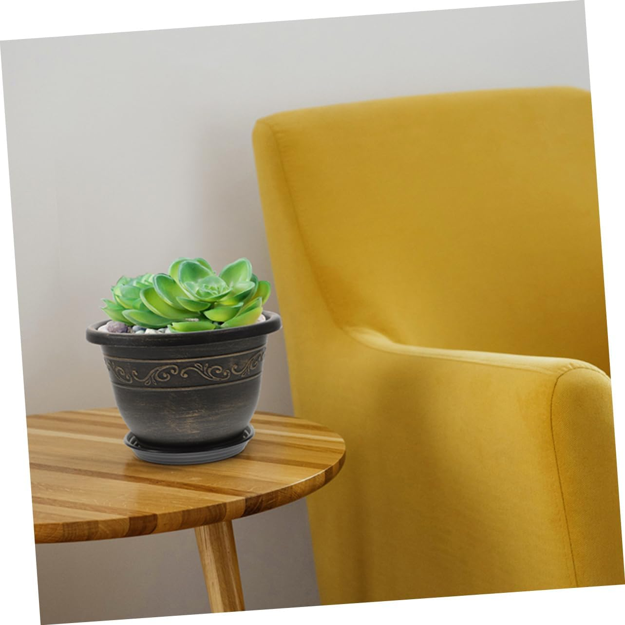 CAXUSD 4Sets Resin Flower Pot round Bonsai Planters Tray Gardening Container for Indoor Outdoor Use Decorative Household Garden Supply image number 6