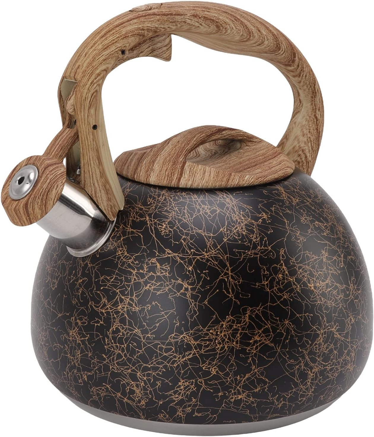 Stove Kettle， Gold Line Pattern Wood Grain Handle Stovetop Whistling Teapot, Home Kitchen Coffee Pot, Kettles, Tea Espresso Appliances image number 6