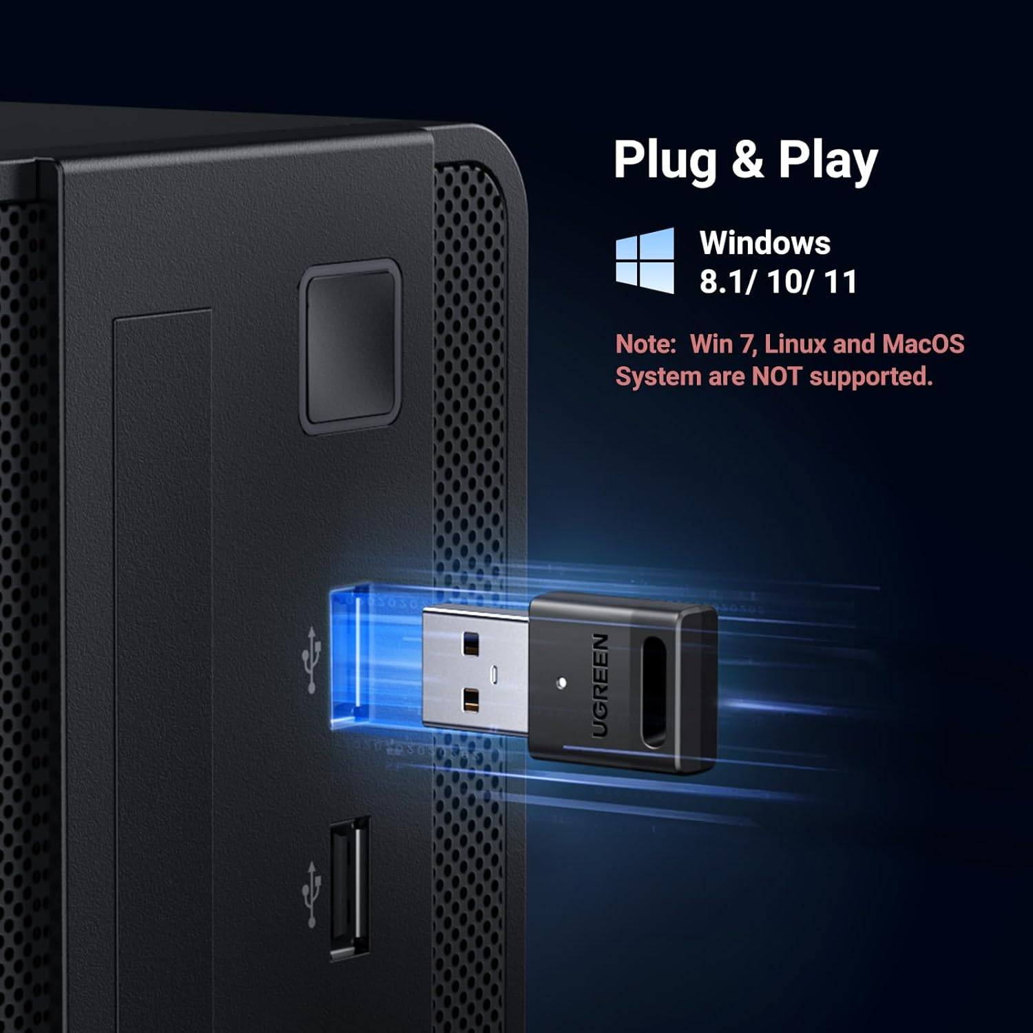 UGREEN USB Bluetooth 5.3 Adapter for PC, Dongle Receiver, EDR and BLE Modes, Long Range, Supports Windows 11/10/8.1 for Controller, Headphone, Keyboard, Mouse, Printer image number 3