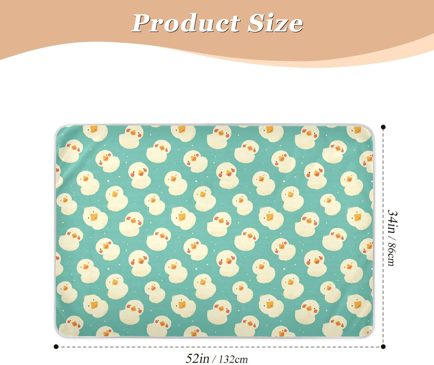 White Cute Duck Face Extra Large Resuable Changing Pad Covers Waterproof Washable Bed Wetting Sheet Leakproof Quick Drying Toddler Bedding Products for Infant Baby 52" L X 34" W image number 6