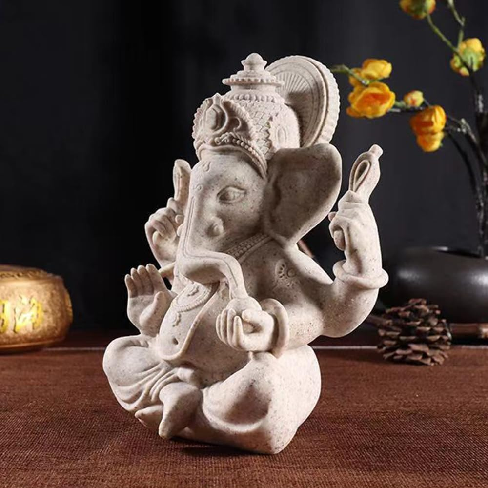 Indian God Lord Ganesha Statue,Hindu Elephant Statue Ganpati Idol Buddha Sculptures,Hindu Gift,Home Temple Mandir Meditation Yoga Room Decor 7.87"(Sandstone) image number 7