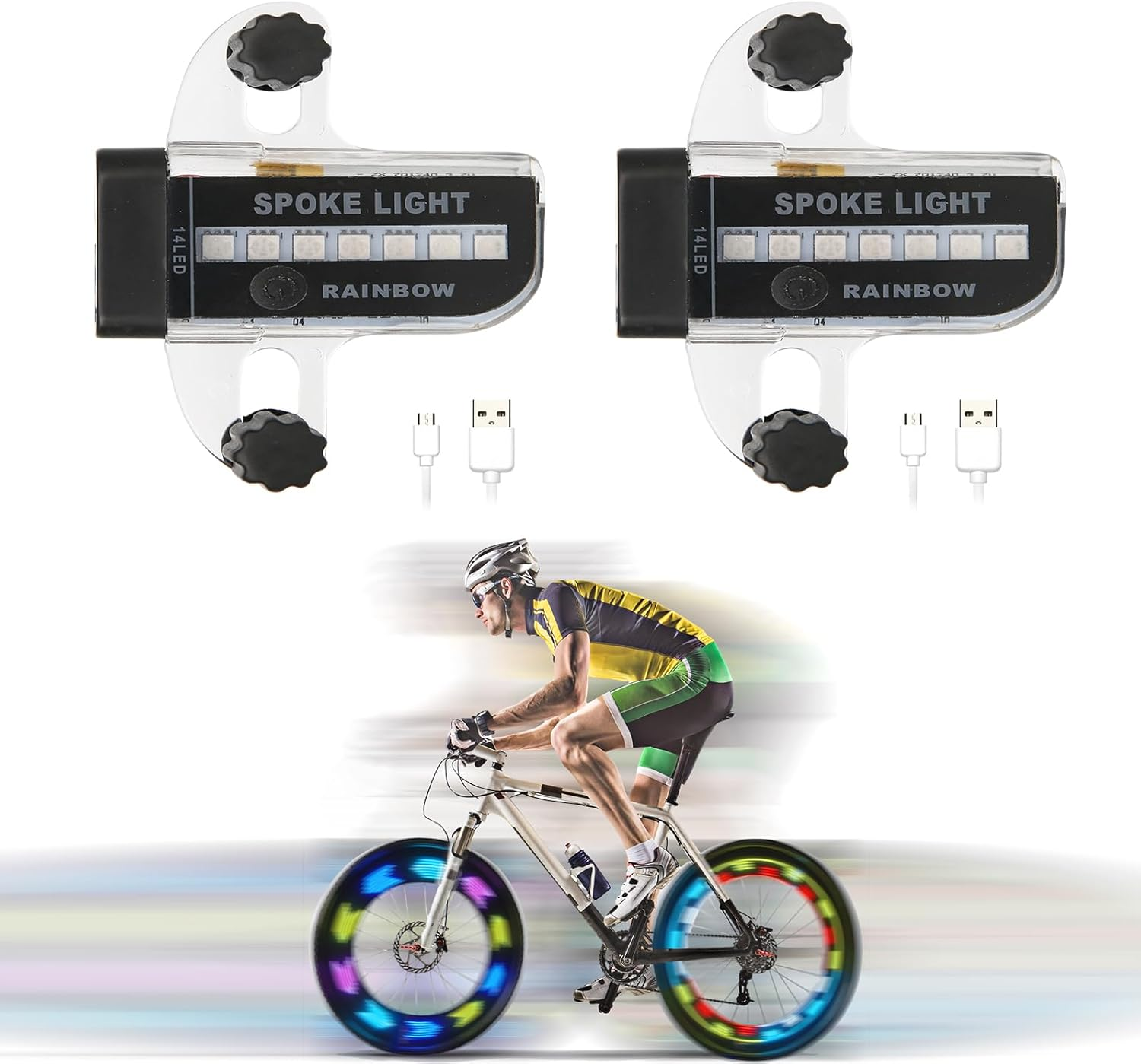 Rechargeable Bike Wheel Spoke Lights Built-In Motion Sensor - Waterproof Led Bicycle Wheel Spoke Lights, 30 Patterns Night Riding Decoration and Safety for Kids and Adults Bicycles, 2 Pack image number 4