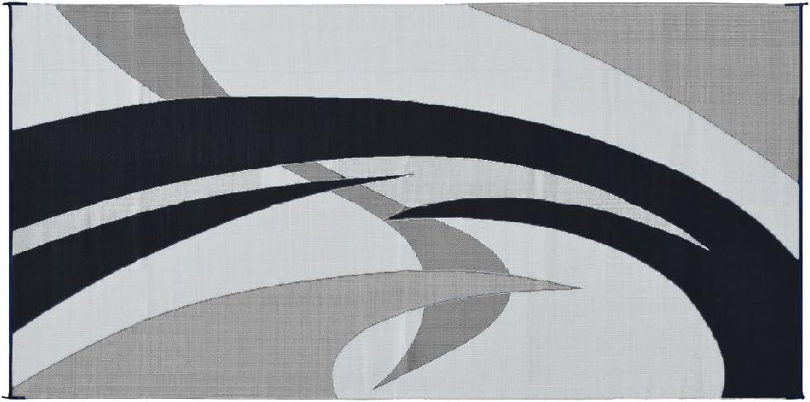 Stylish Camping 159181 9-Feet by 18-Feet Reversible Mat, Plastic Straw Rug, Large Floor Mat for Outdoors, RV, Patio, Backyard, Picnic, Beach, Polypropylene (PP), Camping (Black/White)