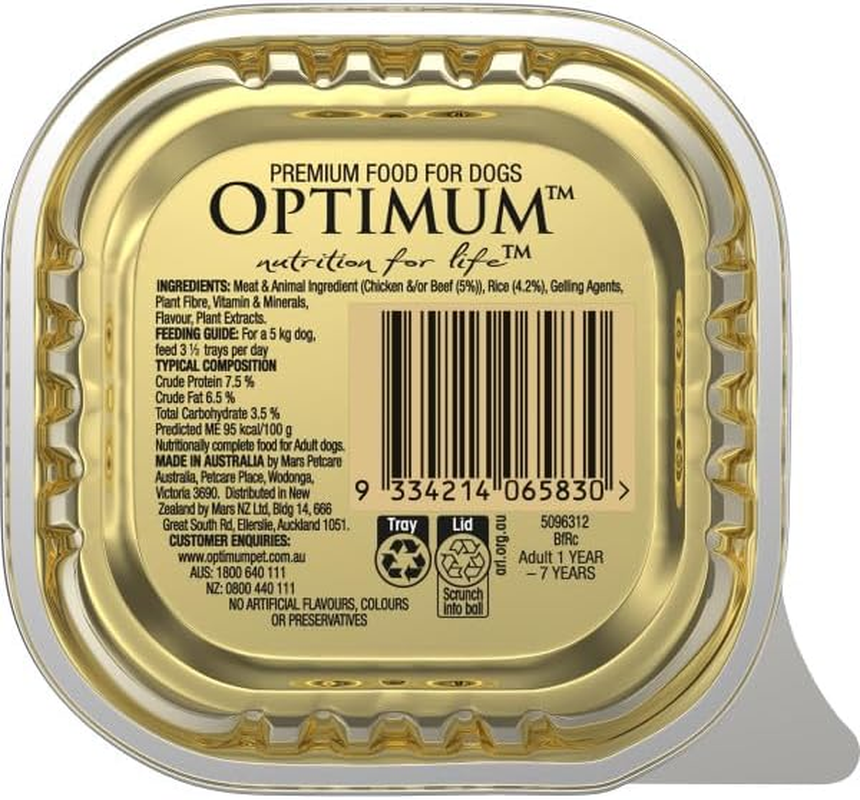 Optimum Adult Beef & Rice Wet Dog Food Tray 100 G (Pack of 12) image number 4