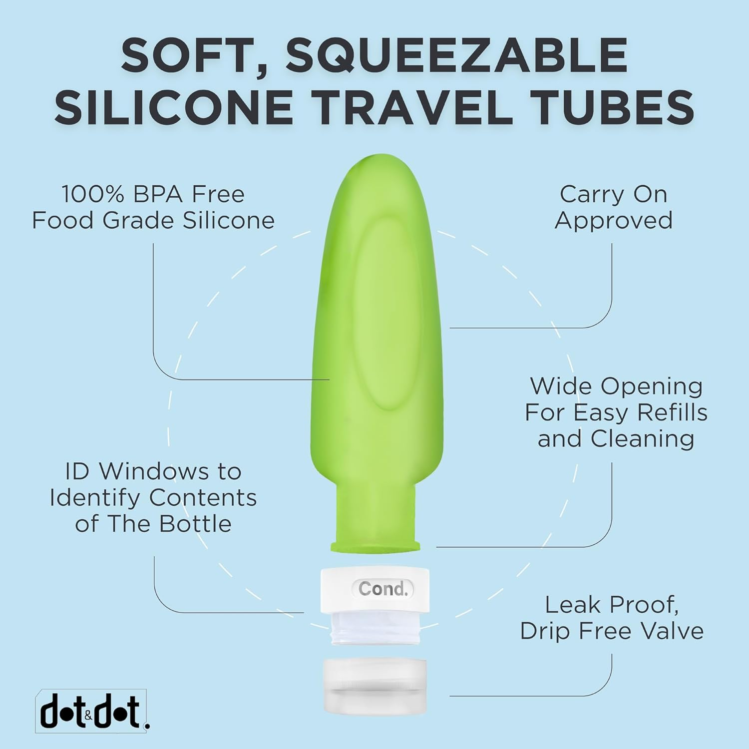 Dot&Dot Leak Proof Travel Bottles for Toiletries - TSA Approved Travel Shampoo Bottles - 3Oz Travel Shampoo and Conditioner Bottles - Travel Size Toiletries - 3 Oz Silicone Travel Bottles with Labels, image number 2