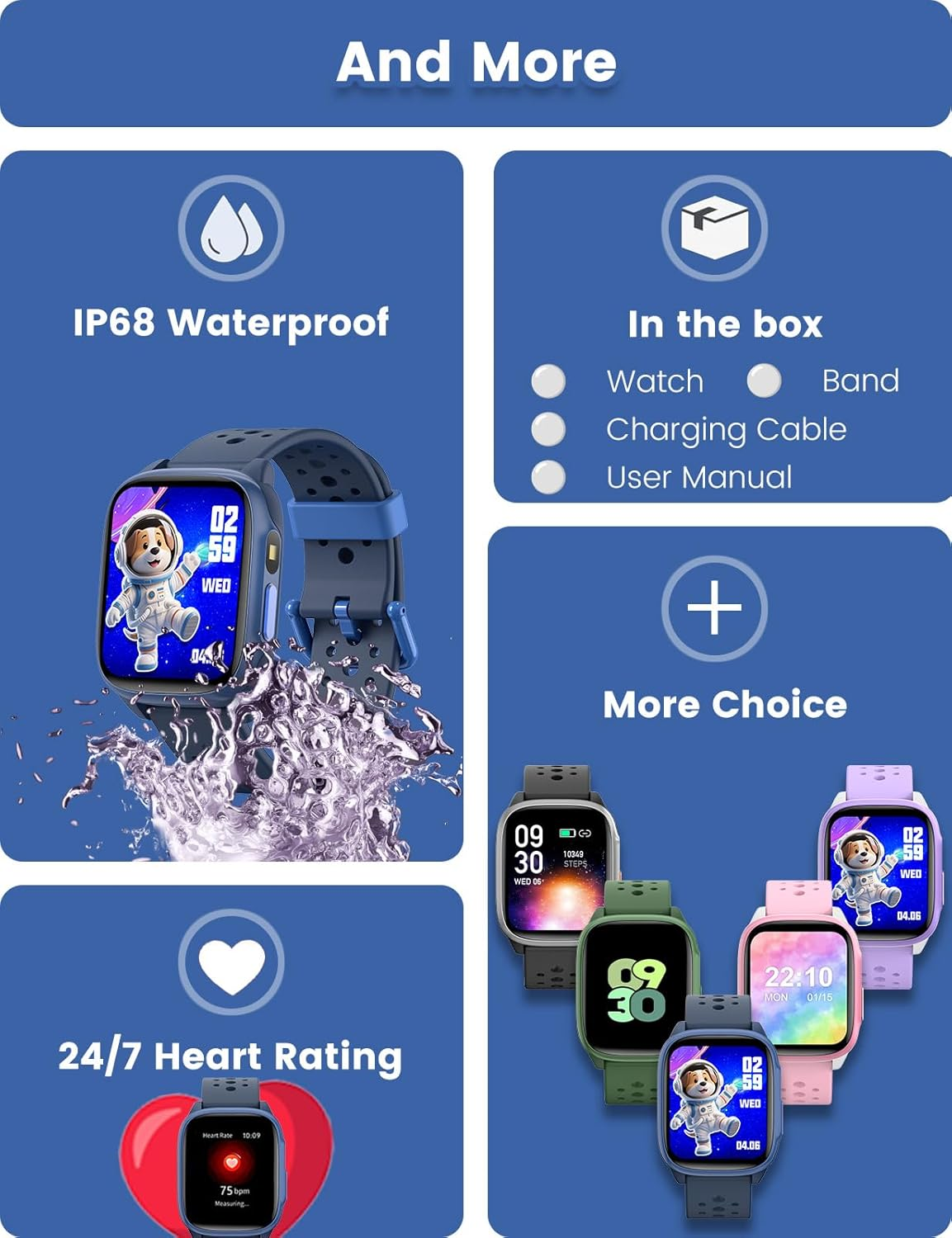 ZONEY Smart Watch for Kids, Christmas Birthday Gift Watch with Flashlight, IP68 Waterproof 1.5" Fitness Tracker, 12 Games Pedometer,Heart Rate,Sleep Monitor with APP for Girls Boys Teens 5-16, Blue - Blue image number 5