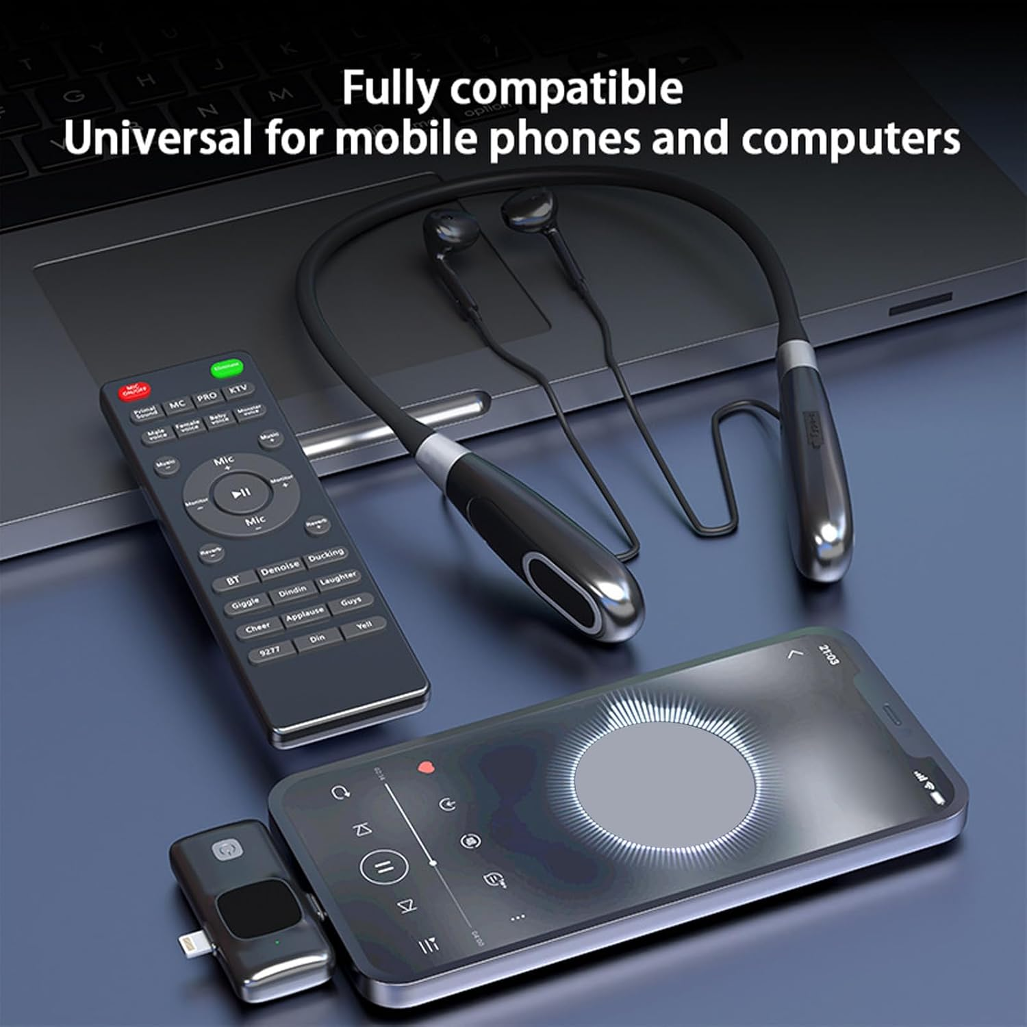 YUEHISY Wireless Sound Card Earphones, Portable Live Streaming Sound Card Headset with Noise Reduction, Remote Control, for Gaming Singing image number 2