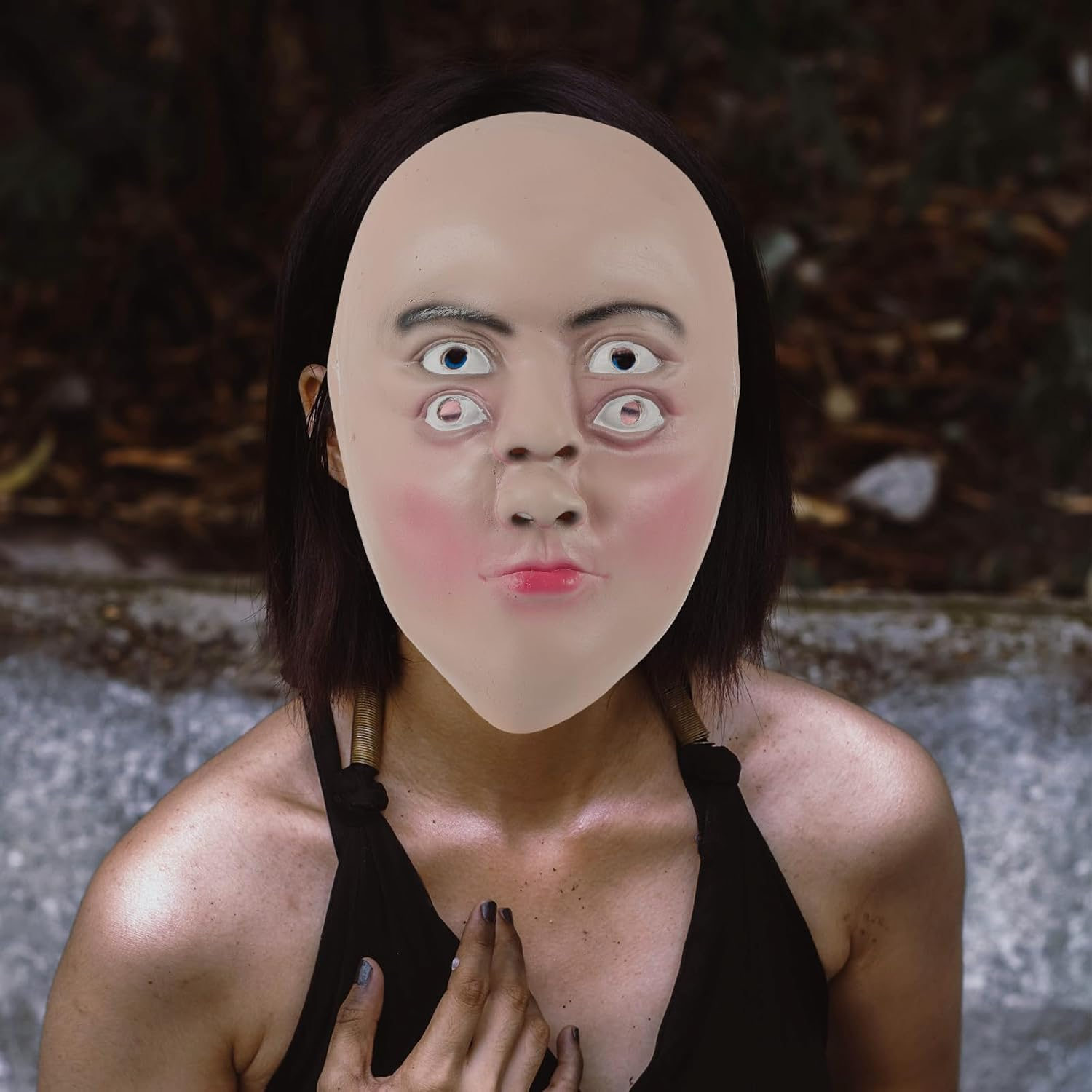 PRETYZOOM Halloween Latex Full Face Mask with 4 Eyes Design, Holiday Scary Mask Creepy Costume Accessory, Halloween Party Cosplay Supplies image number 2