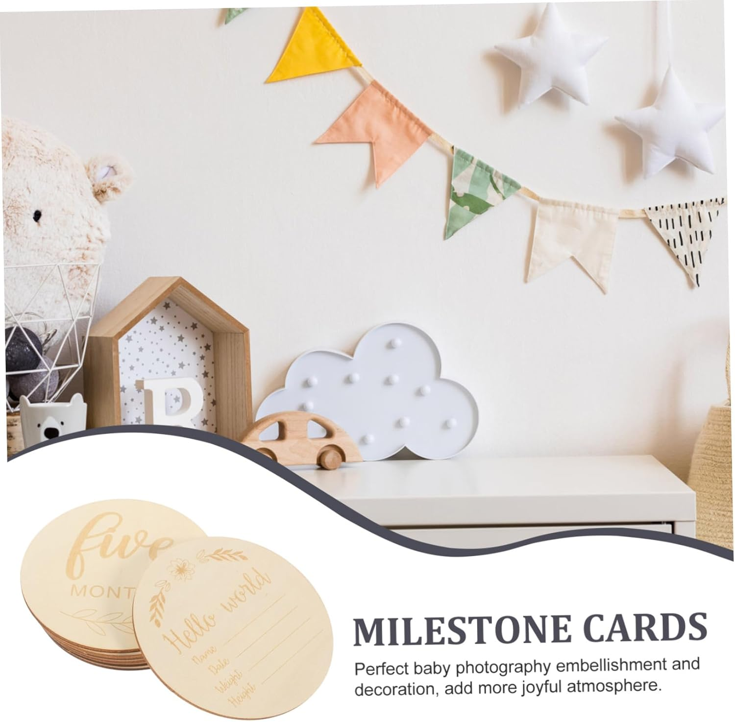 Jojofuny 14Pcs Wooden Monthly Milestone Discs Newborn Shower Unique Milestone Cards Photo Prop Decor Wooden Circles image number 1