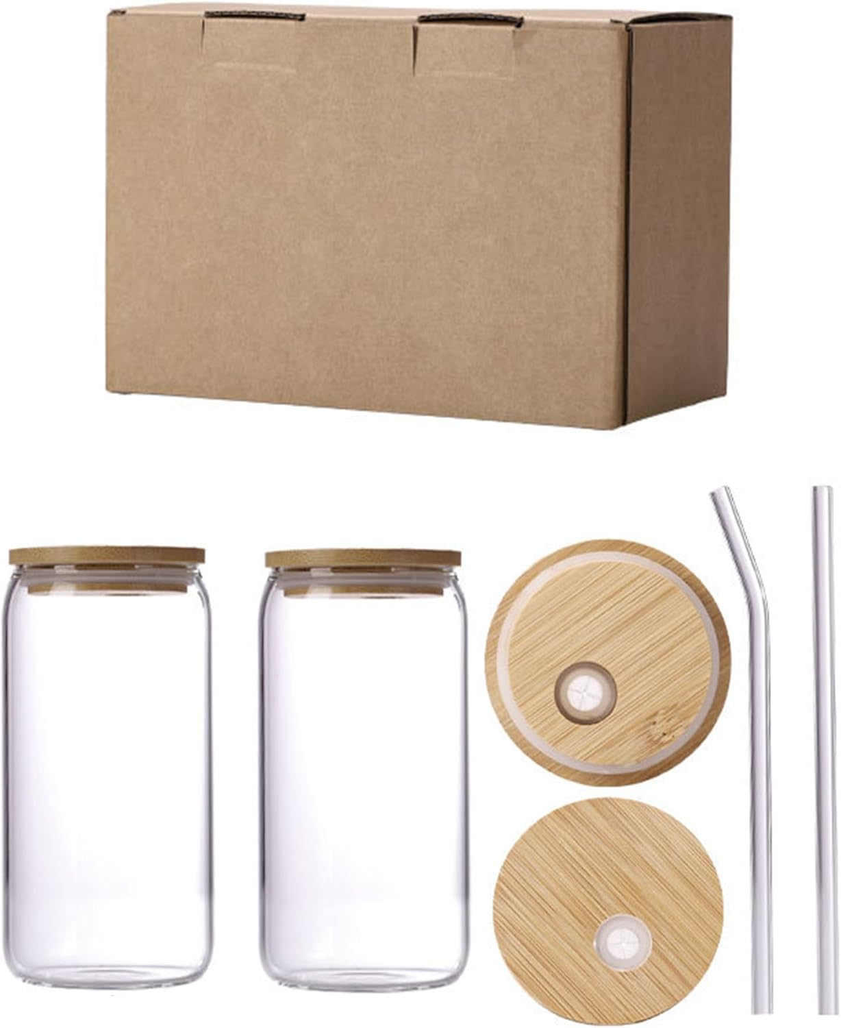 Drinking Glasses Cups with Lids and Straws，And Brushes - 16 Oz Mason Jar Cups Tumbler Cup - Set of 2, Includes Lids and Glass Straws - Perfect for Coffee, Smoothies, Candy，Kitchen，And More!