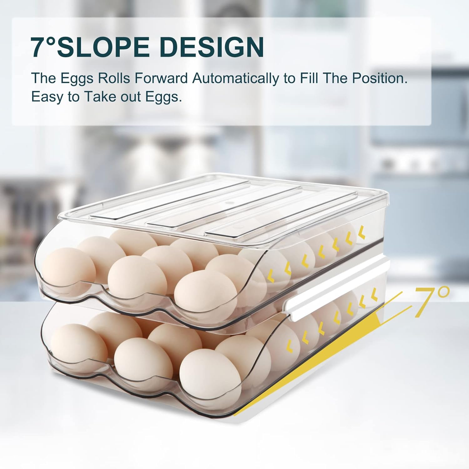 Mesrosa Egg Holder for Refrigerator, Automatically Rolling Egg Storage Container for Refrigerator,Large Capacity Egg Organizer for Fridge Lid,Clear Plastic Egg Dispenser,Egg Tray & Bin -1 Layer White image number 6