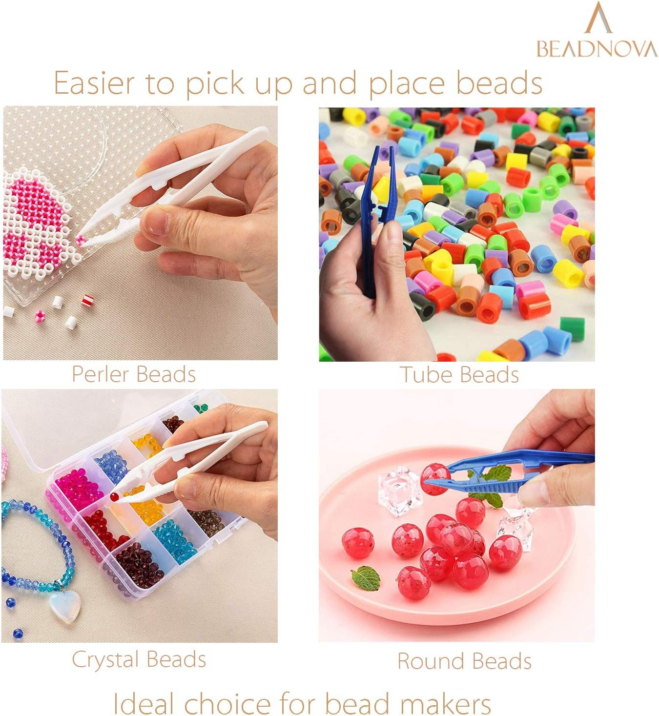 BEADNOVA Bead Tweezers Plastic Forceps Craft Tweezer for DIY Craft Jewelry Making Family School Beading Project (Assorted Colors, 5 Pcs) image number 2